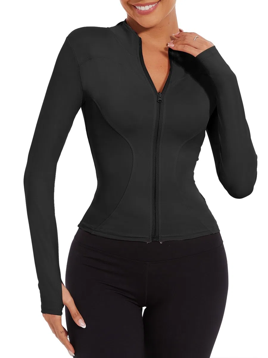Yutdeng Giacca Sportiva con Zip da Donna Giacca da Corsa Palestra Yoga Traspirante Maniche Lunghe Crop Top con Fori per i Pollici Asciugatura Rapida Giacche Fitness Cappotto Abbigliamento