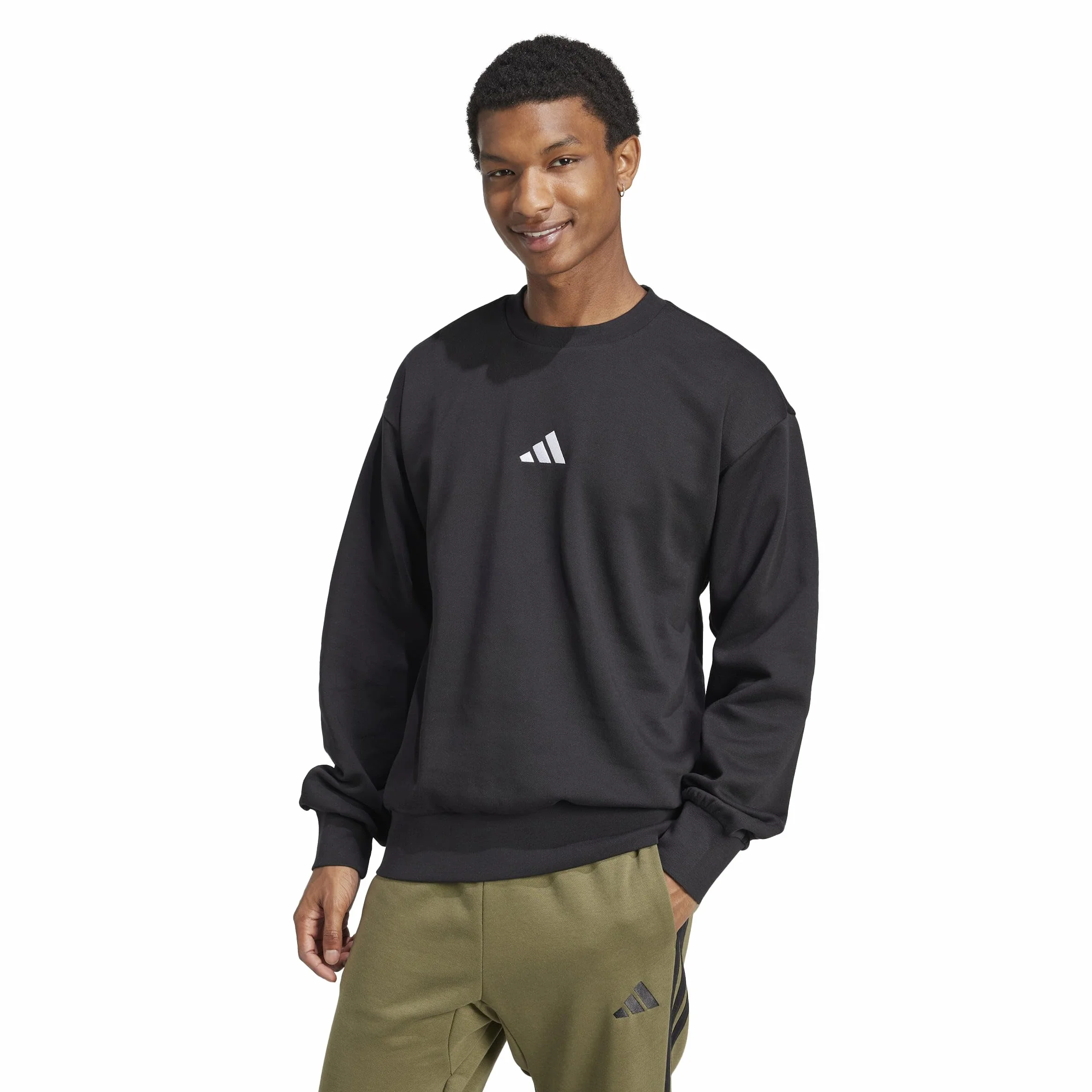 adidas Uomo Essentials Feelcozy Fleece Sweatshirt, Black/White, L
