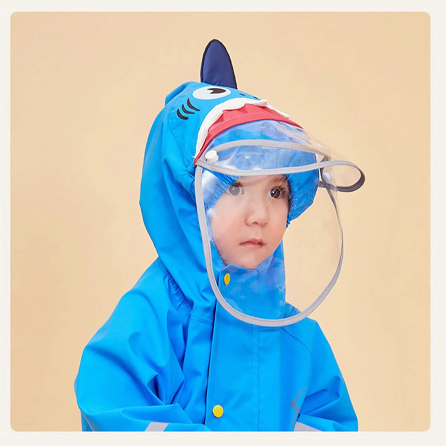 JinBei Vestiti per bambini Ragazzi Ragazze All in One Impermeabile con Cappuccio Impermeabile Unisex Leggero Carino Modello 3D Rainsuits Poncho Traspirante Cappello Trasparente Strisce Riflettenti