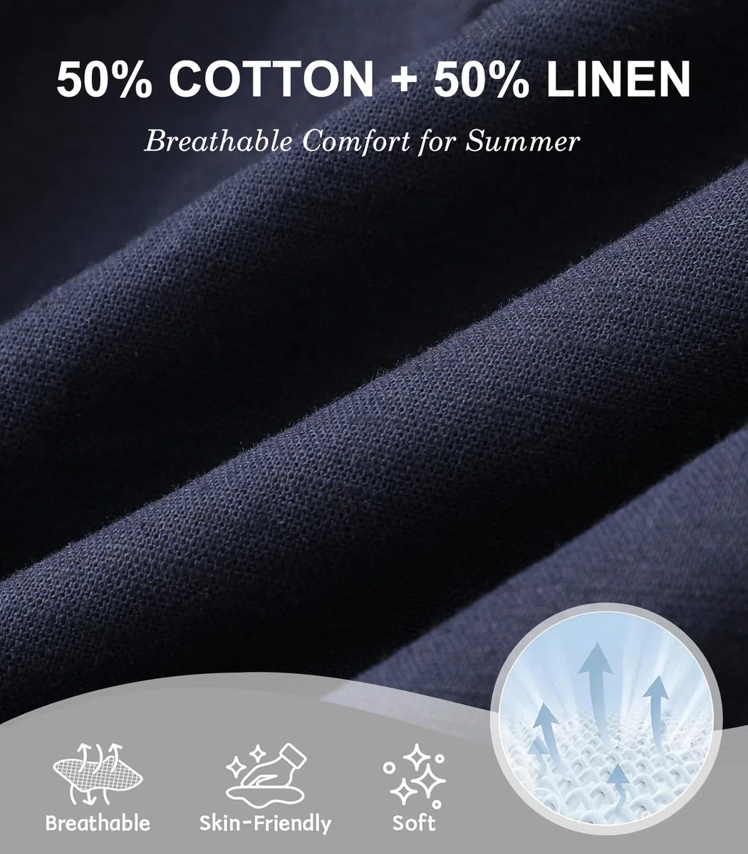 Pantaloncini da Uomo Estivi Pantaloni Corti Chino in Cotone e Lino Bermuda Causal con 2 Tasche