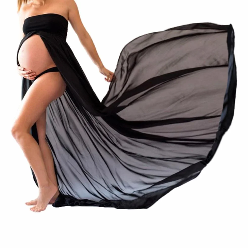 xuanranUK Abiti di Gravidanza Vestiti in Chiffon da protagonisti delle Donne di Pregnants di Fotografia Fuori dai Vestiti dalle Spalle, Gonne fotografiche di maternità (Nero)