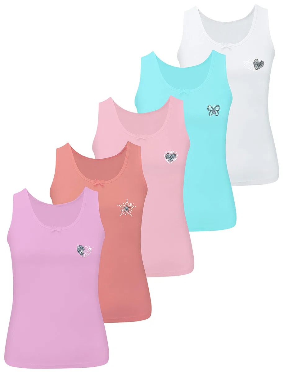 LOREZA ® 5 Cannottiera da Bambina in Cotone Canotta Intima con Strass - 2-13 Anni