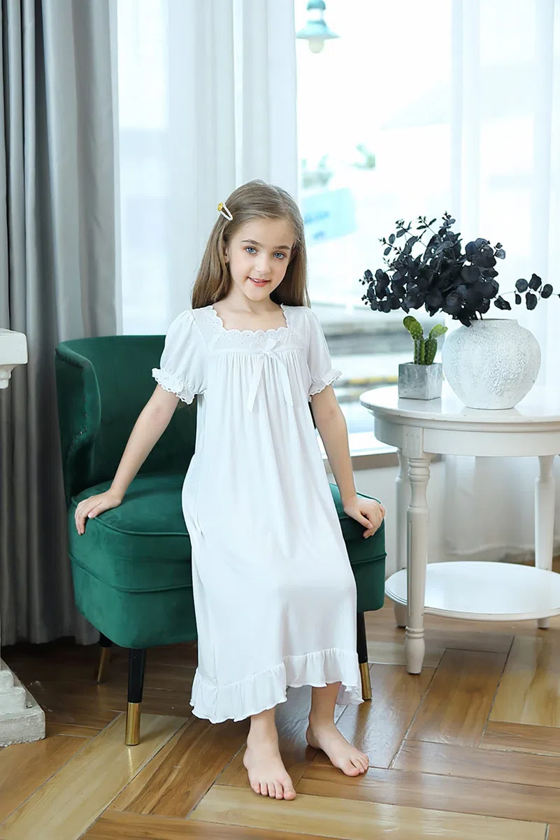 Verve Jelly Ragazze Principessa Camicia da Notte Estate Manica Corta Camicia Da Notte Increspature Camicia Da Notte Pizzo Vestito Del Bambino Ragazza Sonno Vestito