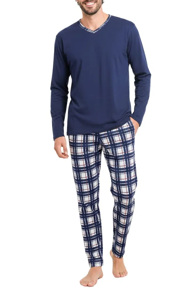 alber's — Set Pigiama Cotone Uomo con Maglia a Maniche Lunghe e Pantalone Lungo Coordinato