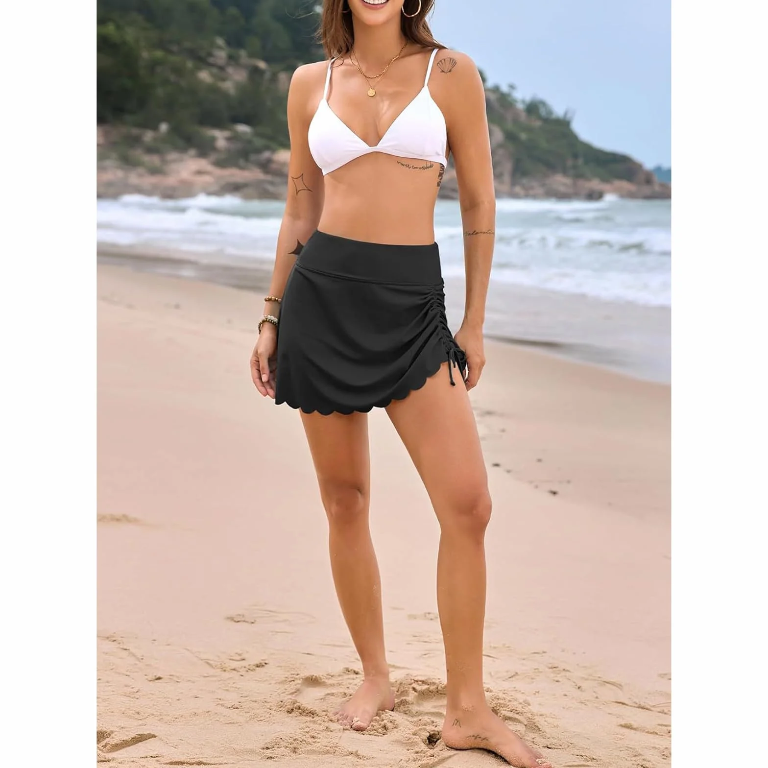 Donna Gonna da Nuoto Pantaloni da Bagno con Coulisse Sexy Vita Alta Bikini Gonna da Sportivo con Slip Integrato Ruched Elastico Spiaggia Costumi da Bagno per Sport Acquatici