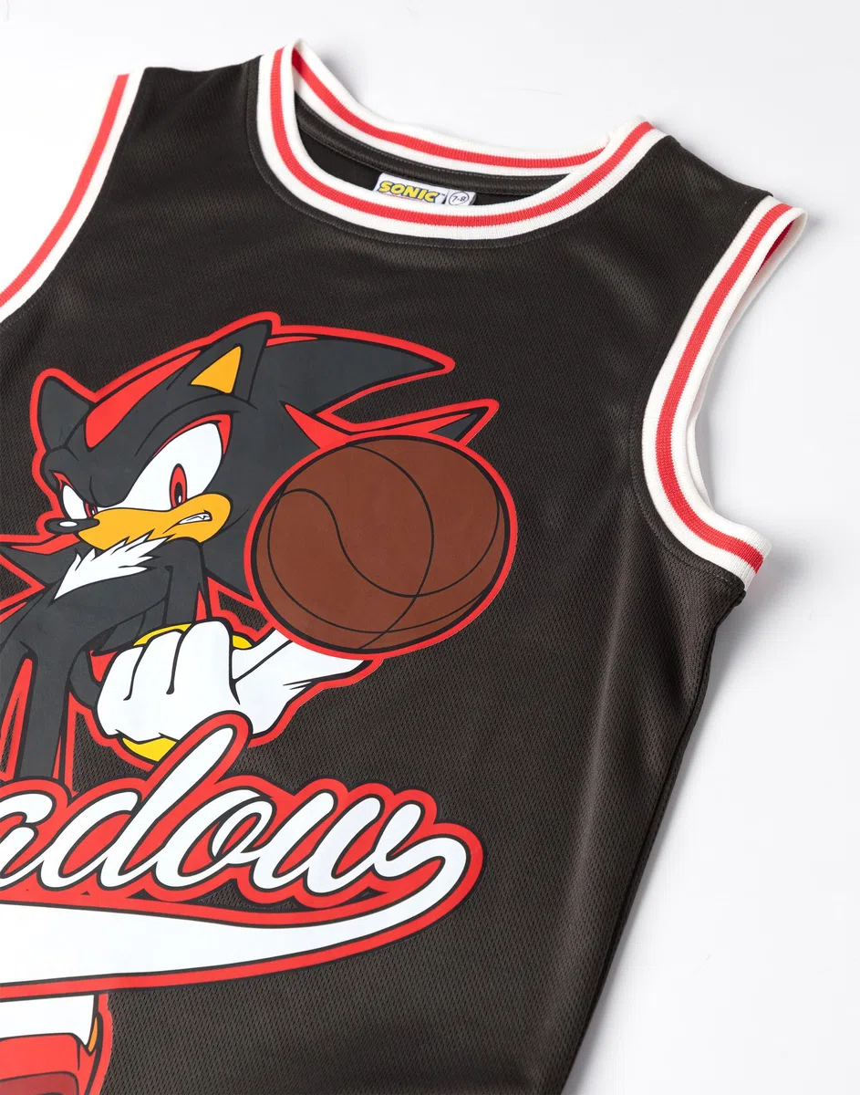 Sonic The Hedgehog Set da basket da 2 pezzi Shadow in nero | Abbigliamento sportivo unisex per bambini | Maglia da basket senza maniche con design a fumetti | Abbigliamento sportivo per bambini