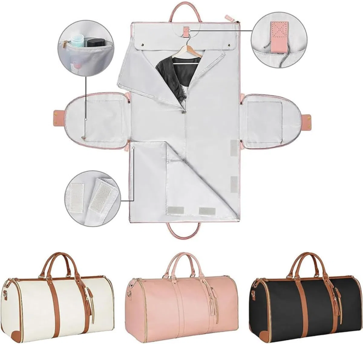 Grande capacità Carry On Garment Bag PU Leather Duffle Bag per le donne Impermeabile Abiti da Viaggio con Borsa Scarpiera 2 in 1 Appeso Valigia Pieghevole Tuta Borse Da Viaggio, Nero, Bagaglio a mano