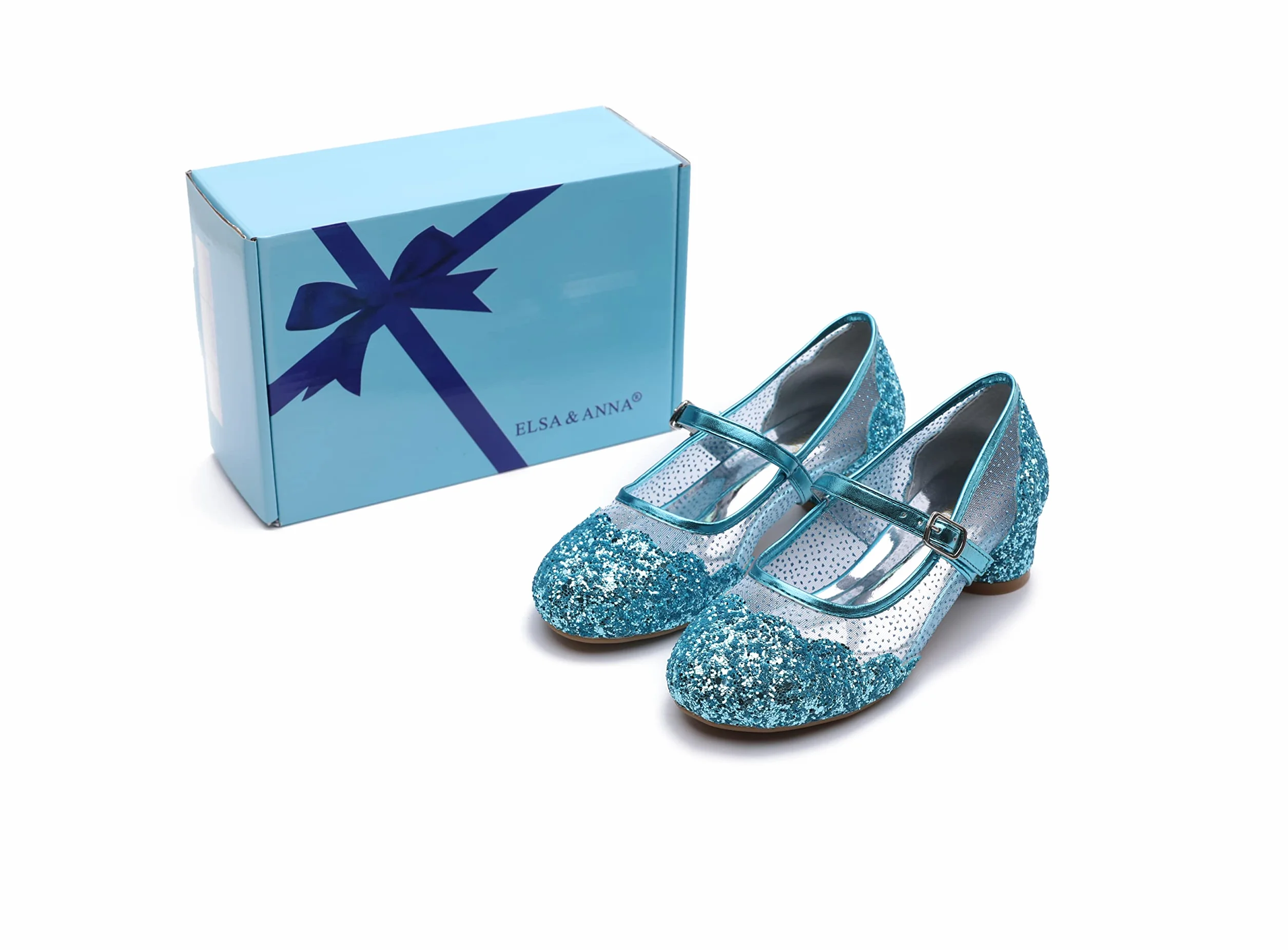 ELSA & ANNA Scarpe da principessa per ragazze - Scarpe con tacco 3cm - Scarpe per costumi Elsa glitterate per feste e compleanni - Tacchi alti per bambini (SH2205)