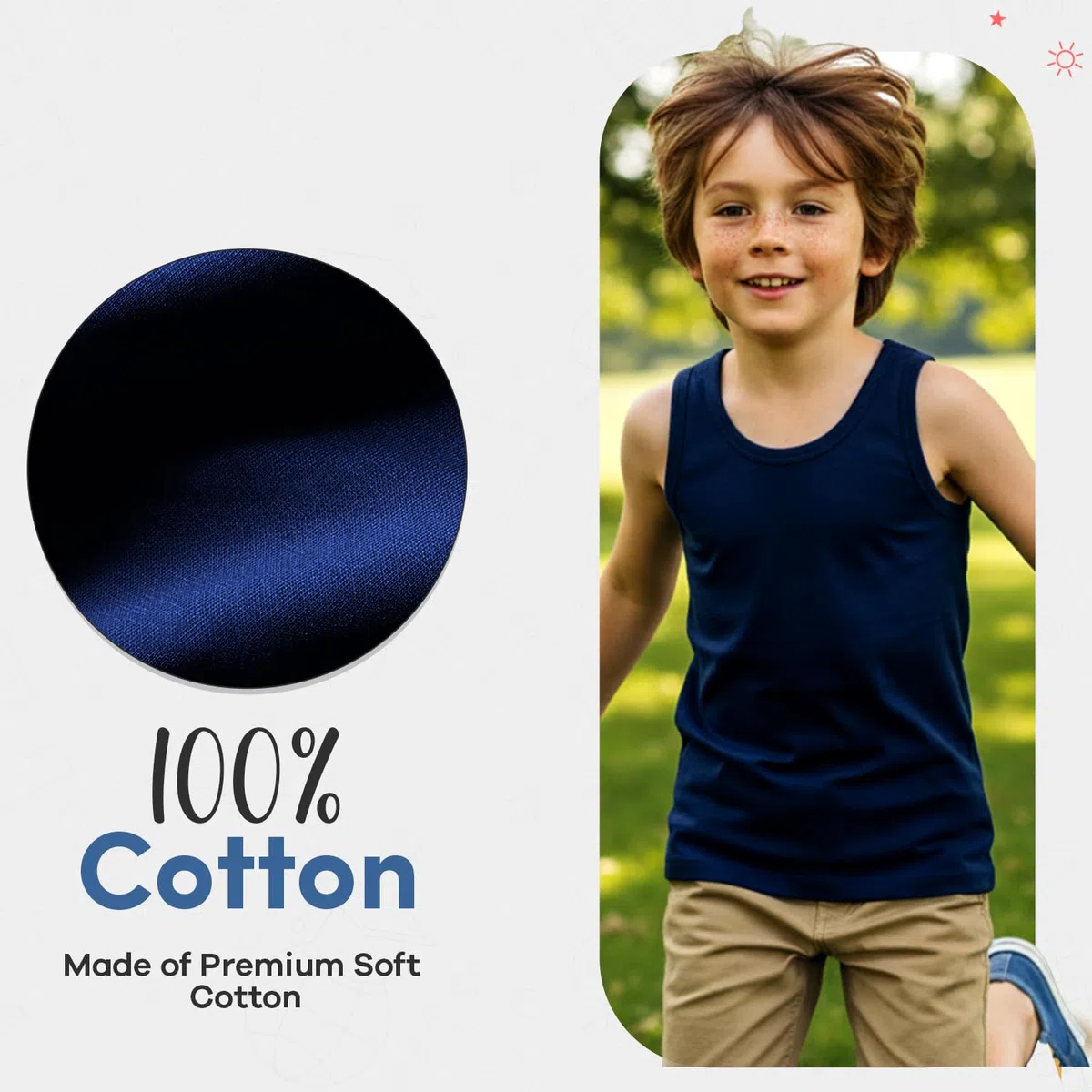 Confezione da 5 canottiere in morbido cotone, per bambini, colore bianco e blu, età 2-12 anni