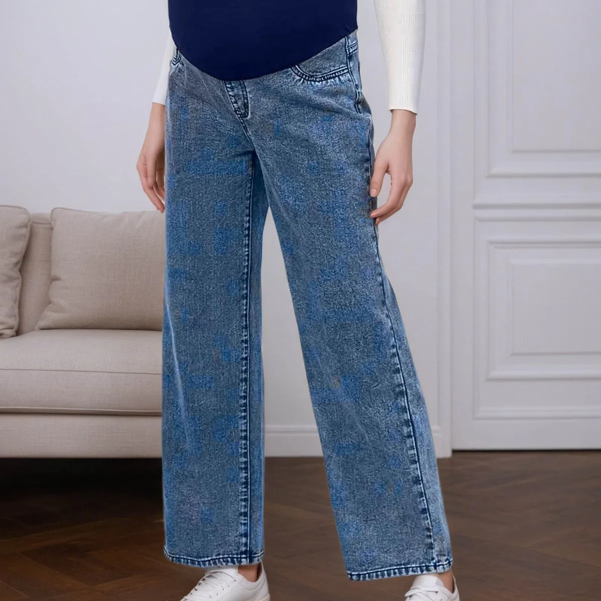 Jeans premaman da donna in denim, comodi pantaloni premaman con tasche, jeans a gamba larga, vita alta, gamba dritta, pantaloni vintage Y2K, per il tempo libero