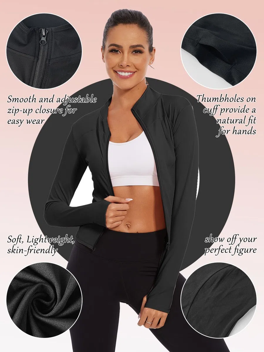 Yutdeng Giacca Sportiva con Zip da Donna Giacca da Corsa Palestra Yoga Traspirante Maniche Lunghe Crop Top con Fori per i Pollici Asciugatura Rapida Giacche Fitness Cappotto Abbigliamento