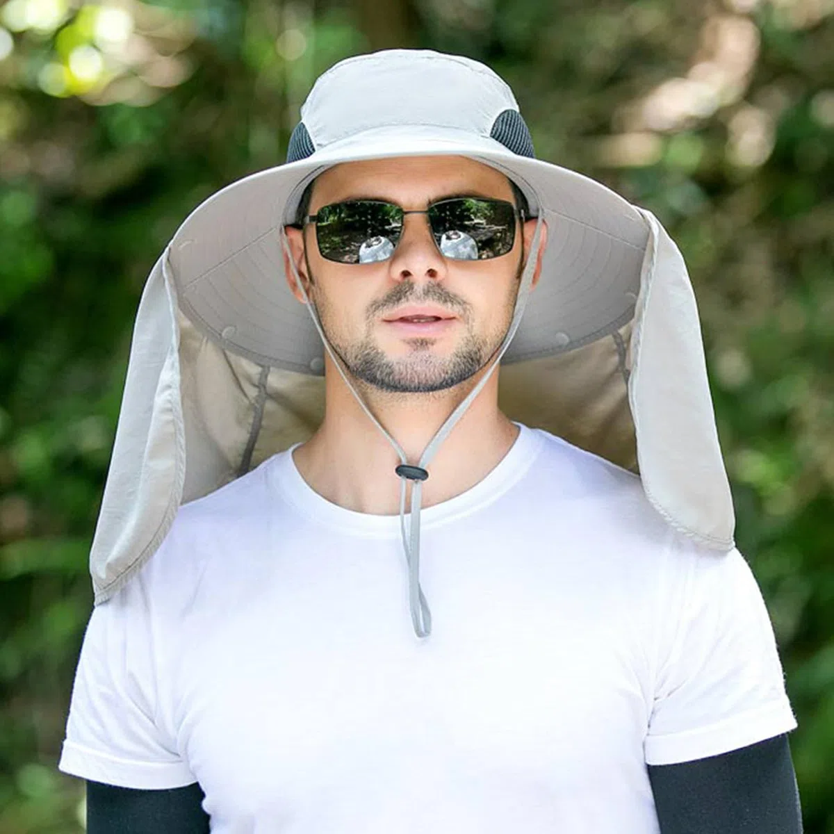 Cappello da sole a tesa larga da uomo, protezione UV con patta per il collo, cappello regolabile per pesca ed escursionismo all'aperto