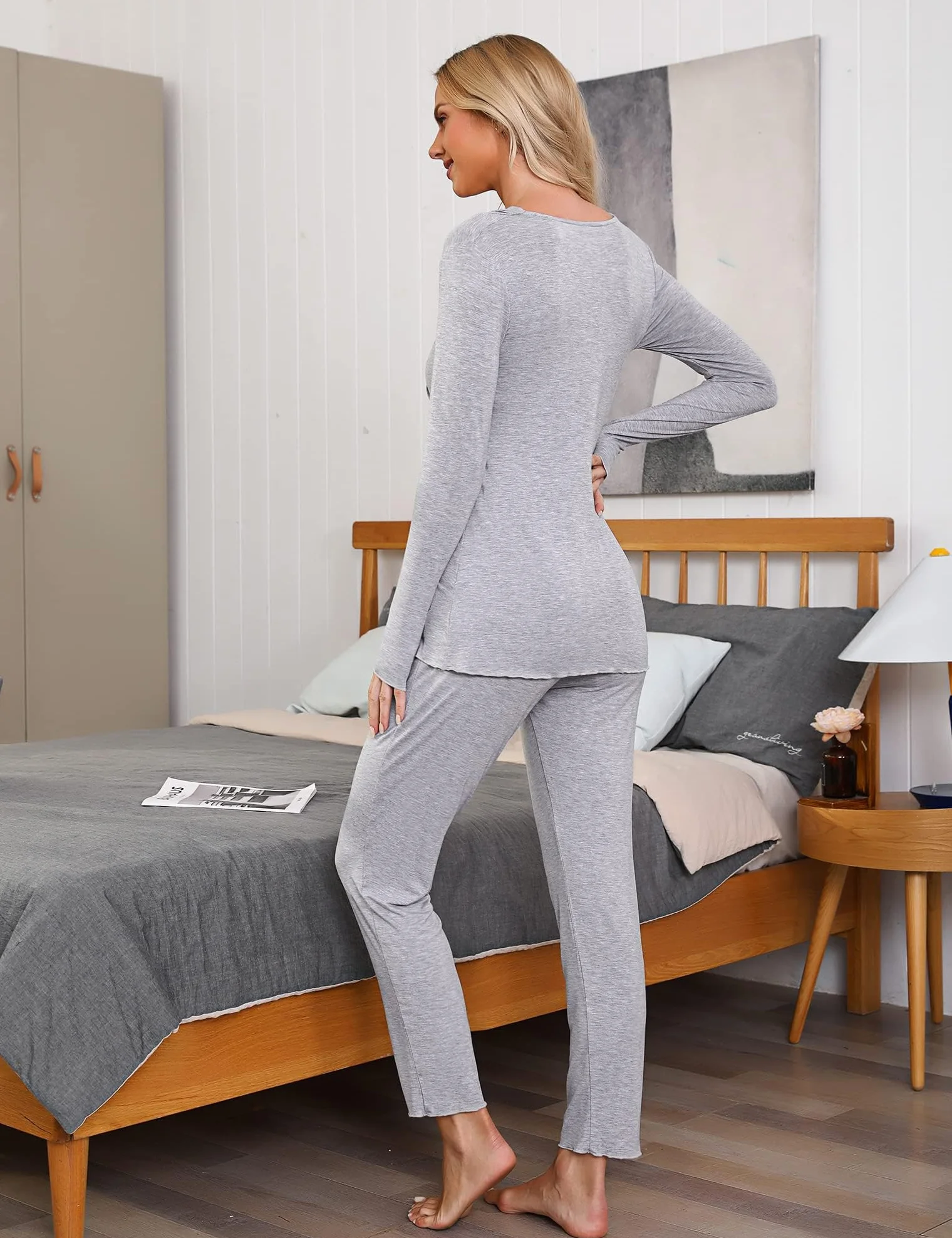 Pigiama Donna Premaman Cotone Pigiama Due Pezzi Premaman Lunga Set Pigiama da Allattamento Abbigliamento Premaman per Allattamento Casa Incinte Parto Ospedale