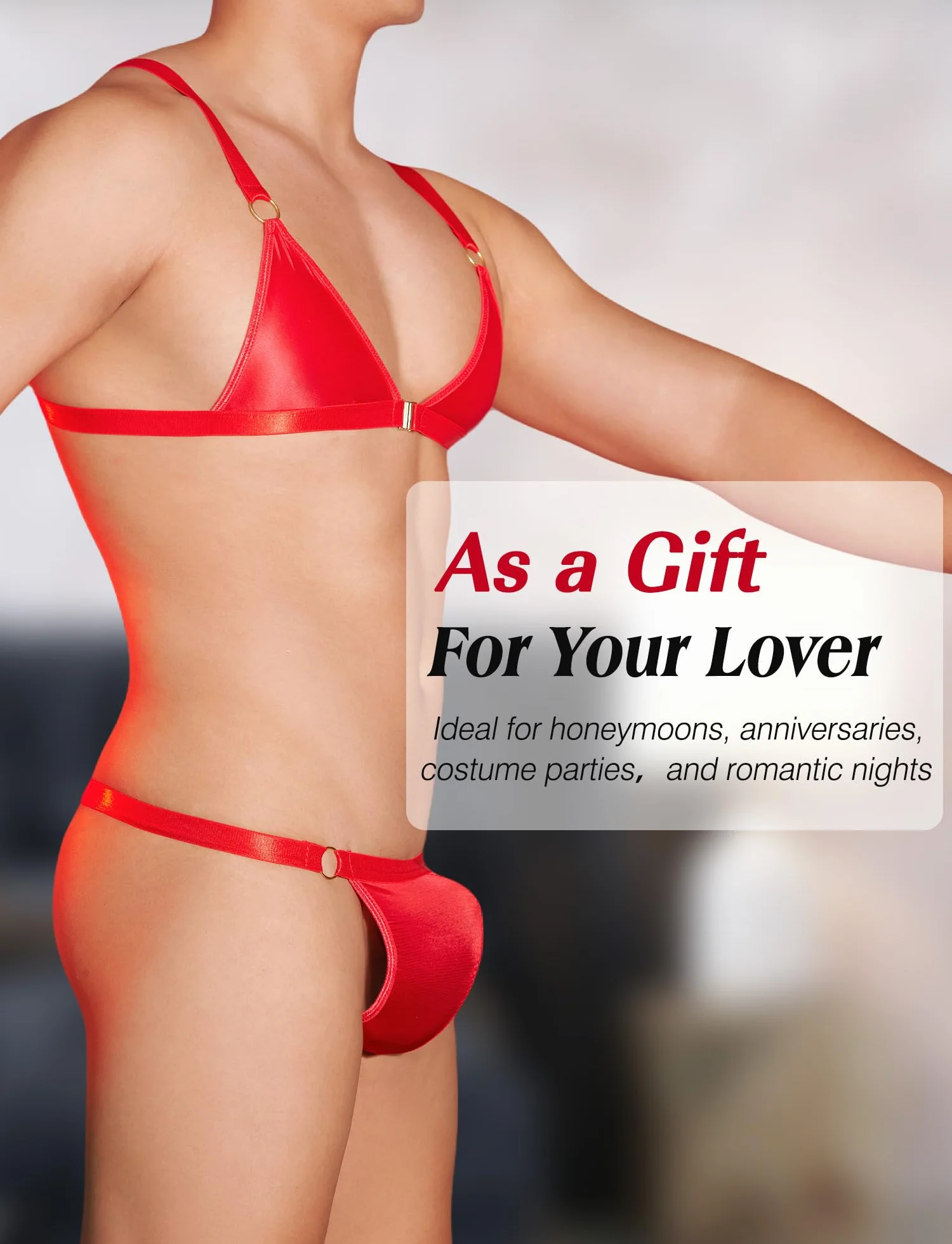 AIEOE Set reggiseno e slip da uomo Crossdresser sexy Lingerie Set trasparente Sissy Abbigliamento con anello
