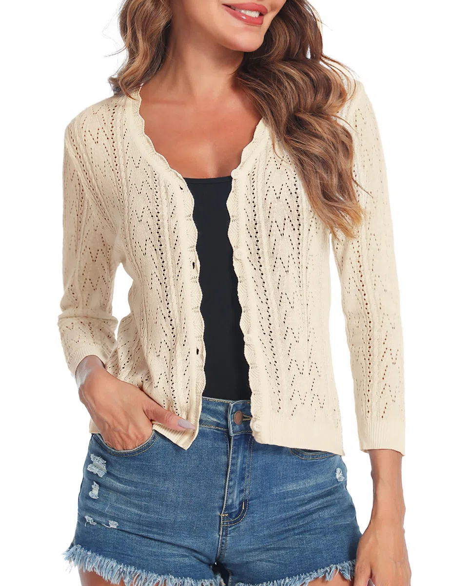 Gyabnw Cardigan Donna Elegante con Bottoni Coprispalle Donna Estivo Casual Cardigan in Maglia Cava a 3/4 Maniche Lavorato a Bolero Shrug