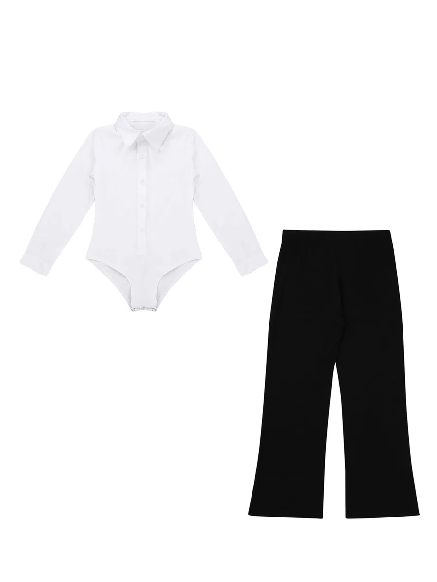 YiZYiF Completo da Ballo Latino per Bambini e Ragazzi Camicia Manica Lunga Con Pantaloni a Zampa Abbigliamento Set