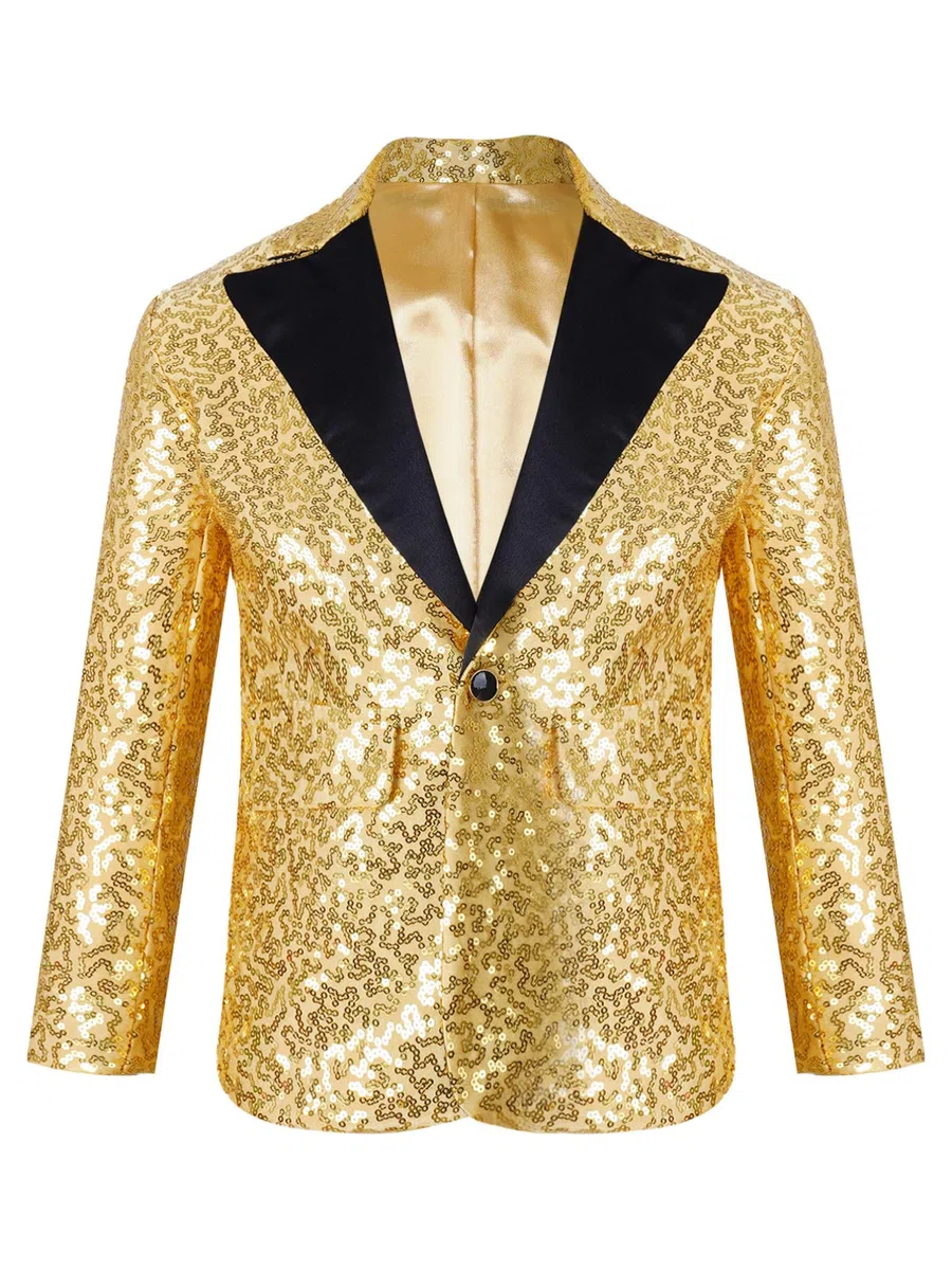 YiZYiF Bambini Ragazzi Shiny Paillettes Giacca Manica Lunga Blazer Slim Fit Tuxedo Giacca con V Neck Wedding Compleanno Giacca