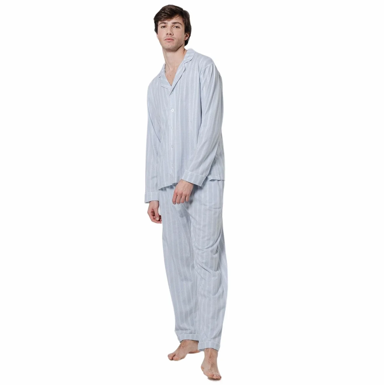 TRAMAS+ Pigiama da Uomo Camicia Lunga, 100% Cotone, con Manica Lunga e Pantalone Lungo, Completo da Notte Mezza Stagione