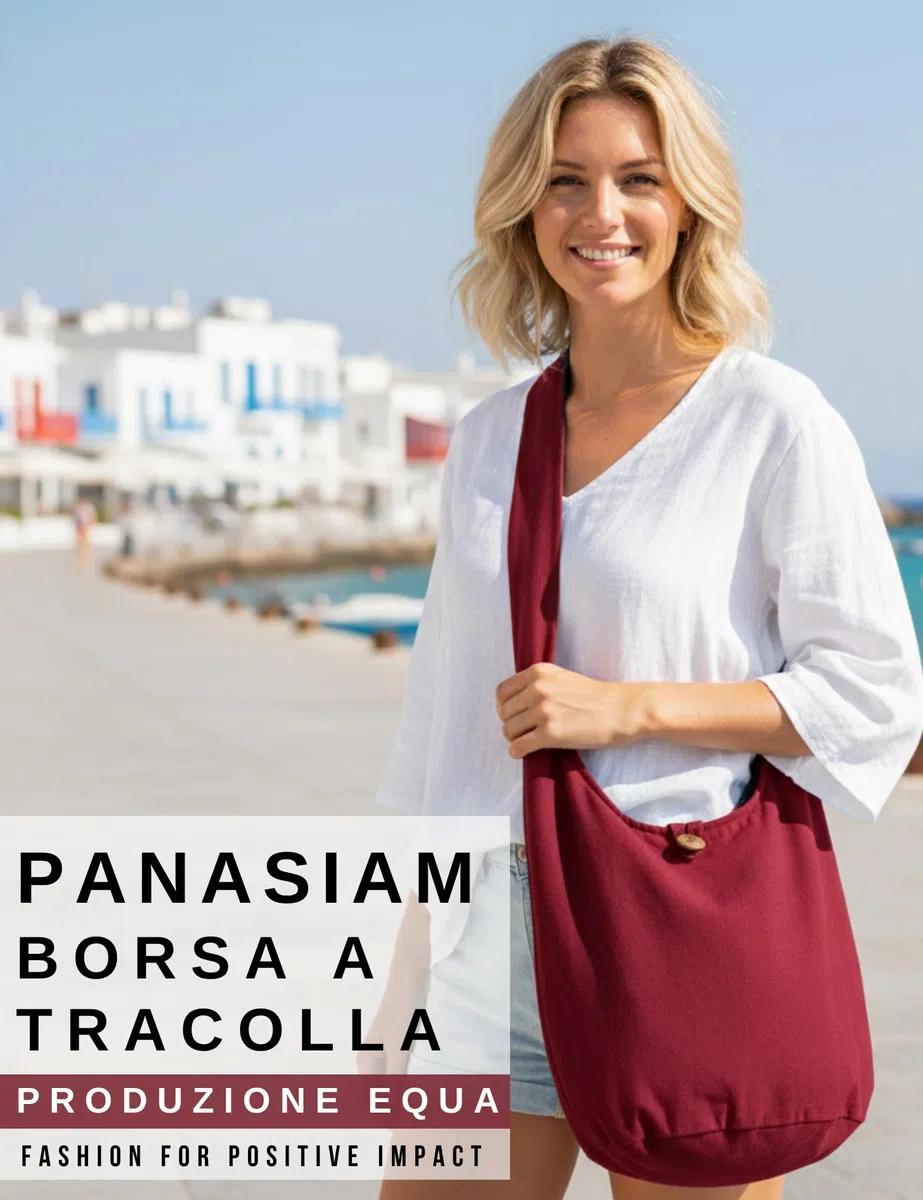 PANASIAM Borsa a tracolla donna & uomo | Borsa grande e leggera in cotone – Stile a spalla con cerniera e tasca interna extra, 2 misure | Accessorio unisex resistente