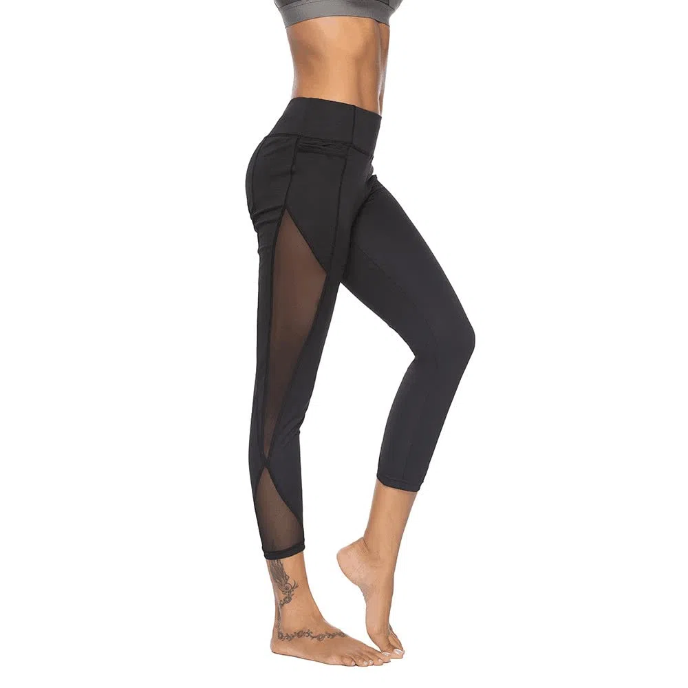 Donna Allenamento Sportivi Capri Leggings Traspirante Stretching Pantaloni Vita Alta Palestra Fitness Leggins Push Up con Tasca