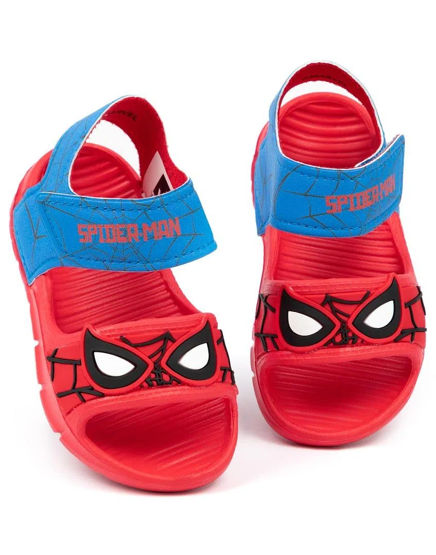 Marvel Spider-Man Sandali Bambini | Boys Girls Superhero Face Mask Sliders con cinturino di supporto | Rosso Blu Scarpe Estate Calzature
