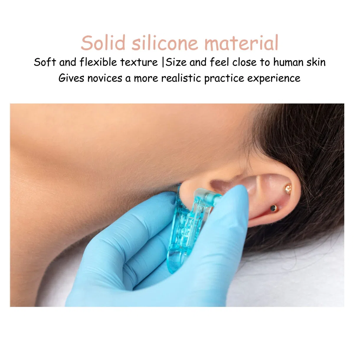 Orecchio finto 1 paio di orecchini in silicone modello morbido flessibile simulazione orecchio modello per orecchini visualizzazione orecchio piercing esercizio (2)