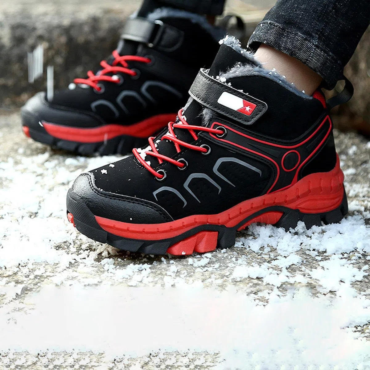 Scarpe da ginnastica per bambini, per escursionismo, corsa, camminata, impermeabili, antiscivolo, per autunno e inverno, scarpe sportive alte con lacci, scarpe sportive da esterno