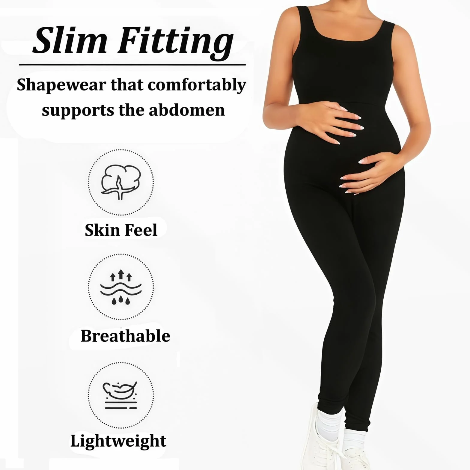 SamHeng Tuta premaman senza maniche Tuta da yoga nera senza cuciture Leggings per gravidanza Body U-Collo a U Tuta sportiva a lunghezza intera Slim Fit Casual Allenamento Abiti Activewear
