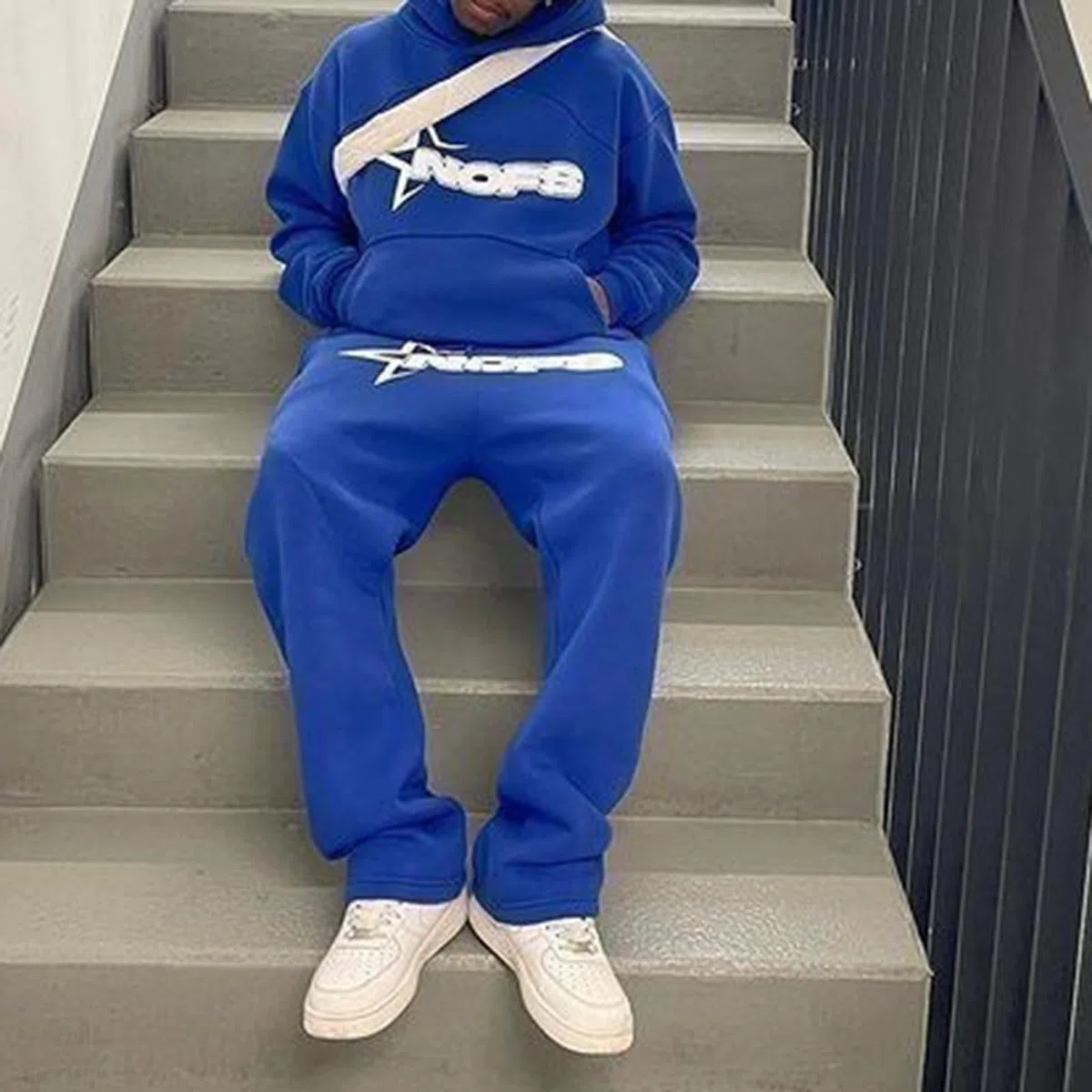Tuta da jogging da uomo, 2 pezzi, tuta da ginnastica con lettere stampate, con cappuccio e pantaloni da jogging Y2K Hip Hop Streetwear oversize, per il tempo libero, per l'inverno, in cotone caldo