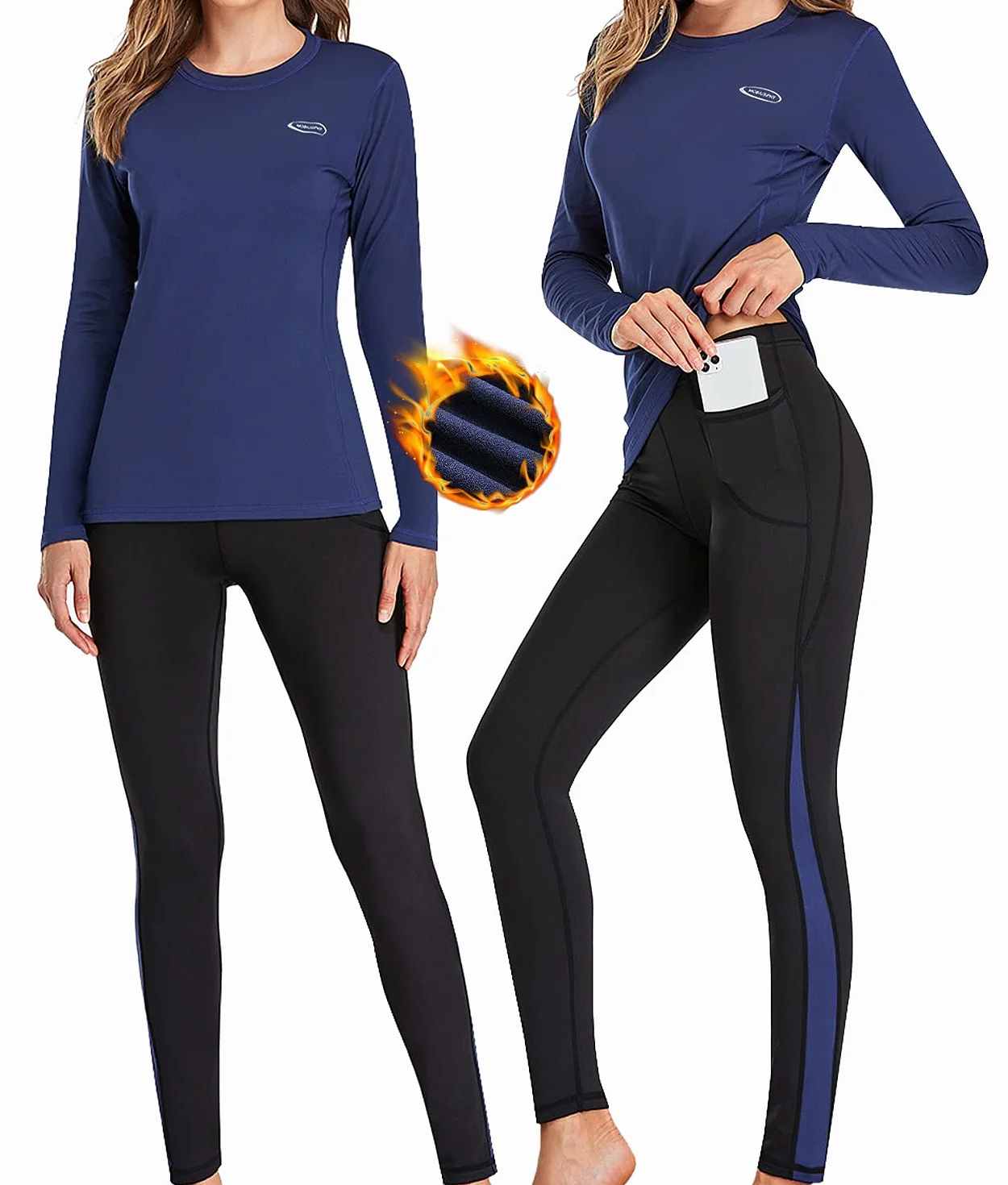 AMGUTEN Biancheria Intima Termica Donna Biancheria Funzionale Donna con Funzione Quick Dry Sportiva Set di Biancheria Intima Base Layer Traspirante Riscaldante Ideale per attività all'Aperto Blu