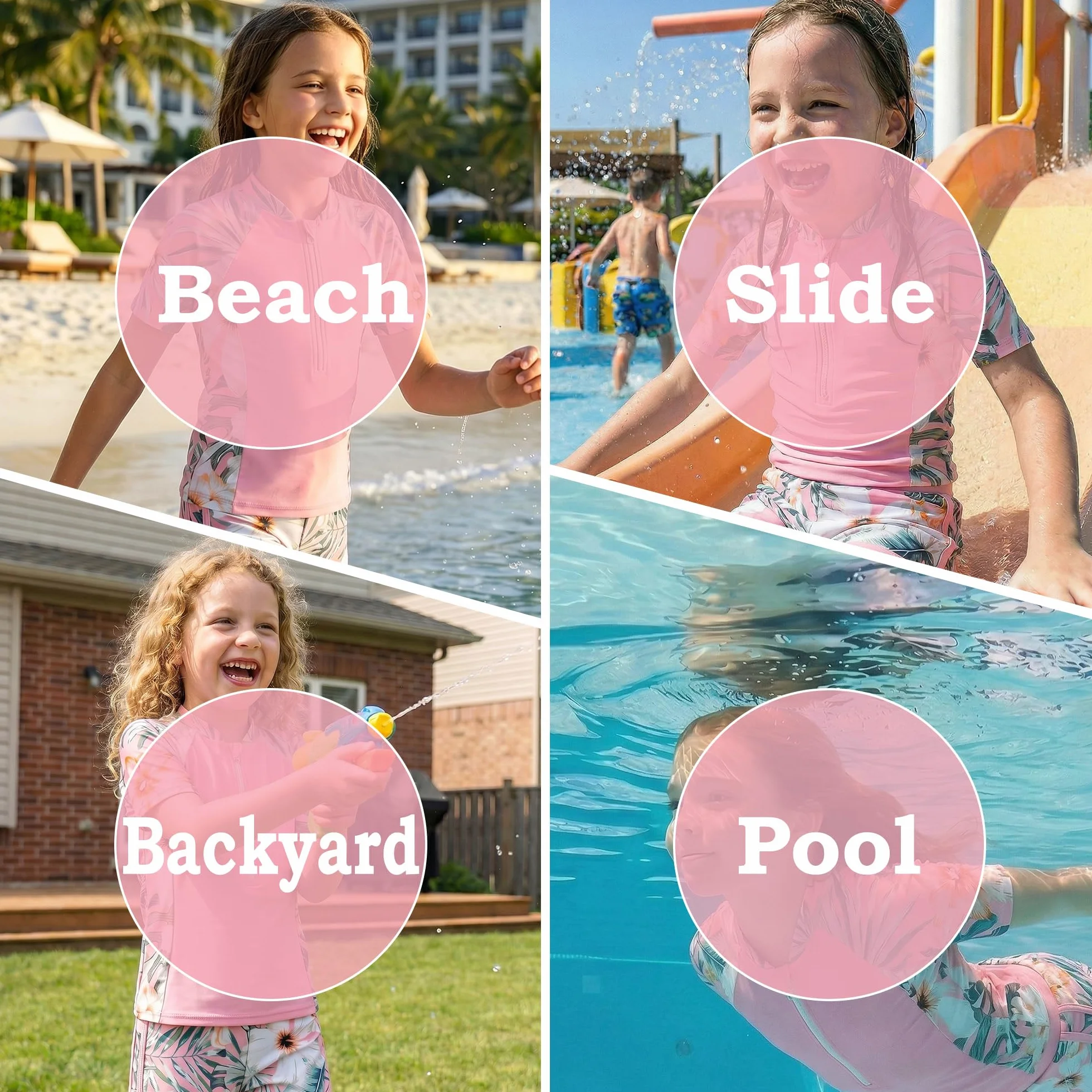 Ragazze Costume da Bagno, 2 Pezzi Stampa Floreale Maglietta a Maniche Corte con Zip + Pantaloncini da Bagno Asciugatura Rapida Costume Piscina Spiaggia Nuoto Bambina per 5-14 Anni