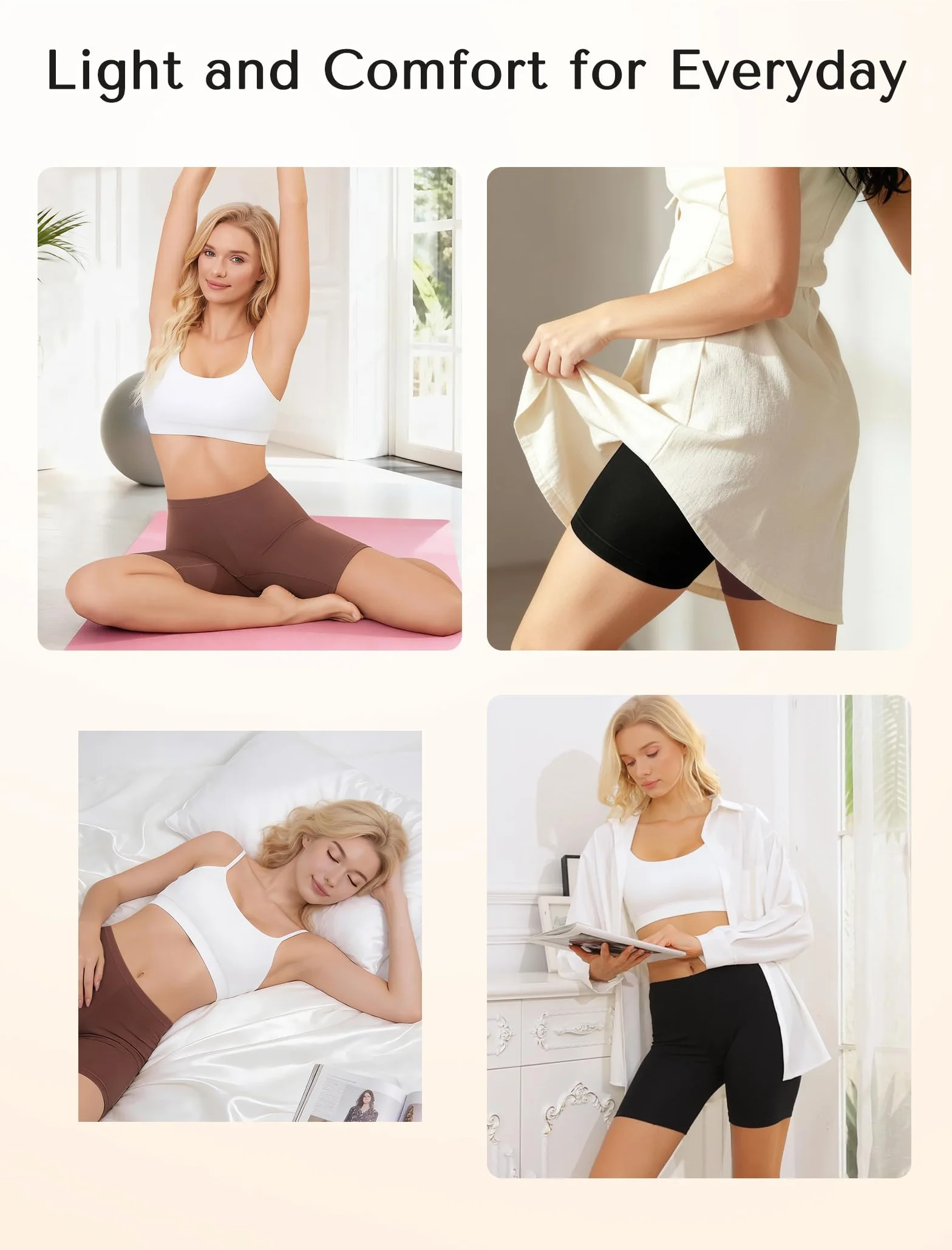 VOENXE Boxer da Donna Cotone Mutande Pantaloncini Sottogonna Donna Culotte Antisfregamento Leggings Corti Culotte Mezza Gamba Cotone Sport Hot Pant Vita Alta Pacco da 4