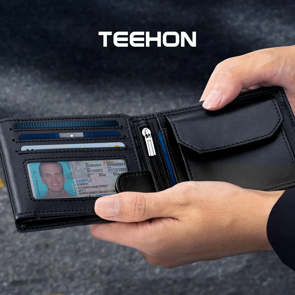 TEEHON Portafoglio Uomo RFID Blocking Portafoglio Uomo Slim Pelle in Microfibra con 13 Porta Carte di Credito Uomo, ID Window, Foto Window, Scomparti per Banconote, Confezione Regalo - Nero