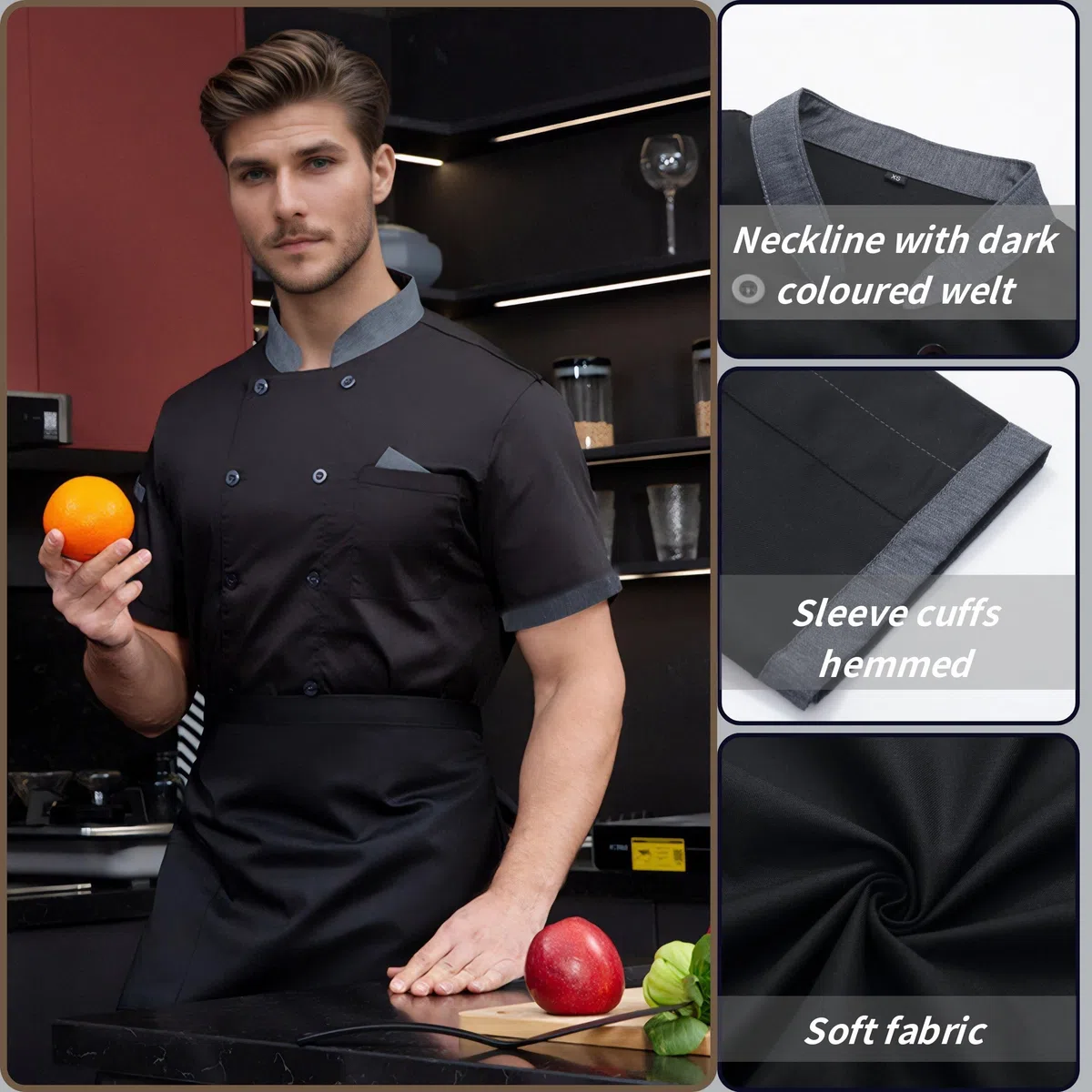 Giacca Cuoco Uomo e Donnacon i Bottoni Giacca Chef Uomo Ristorante Divise da Cuoco Giacca Cucina Maniche Corte Uniforme da Lavoro