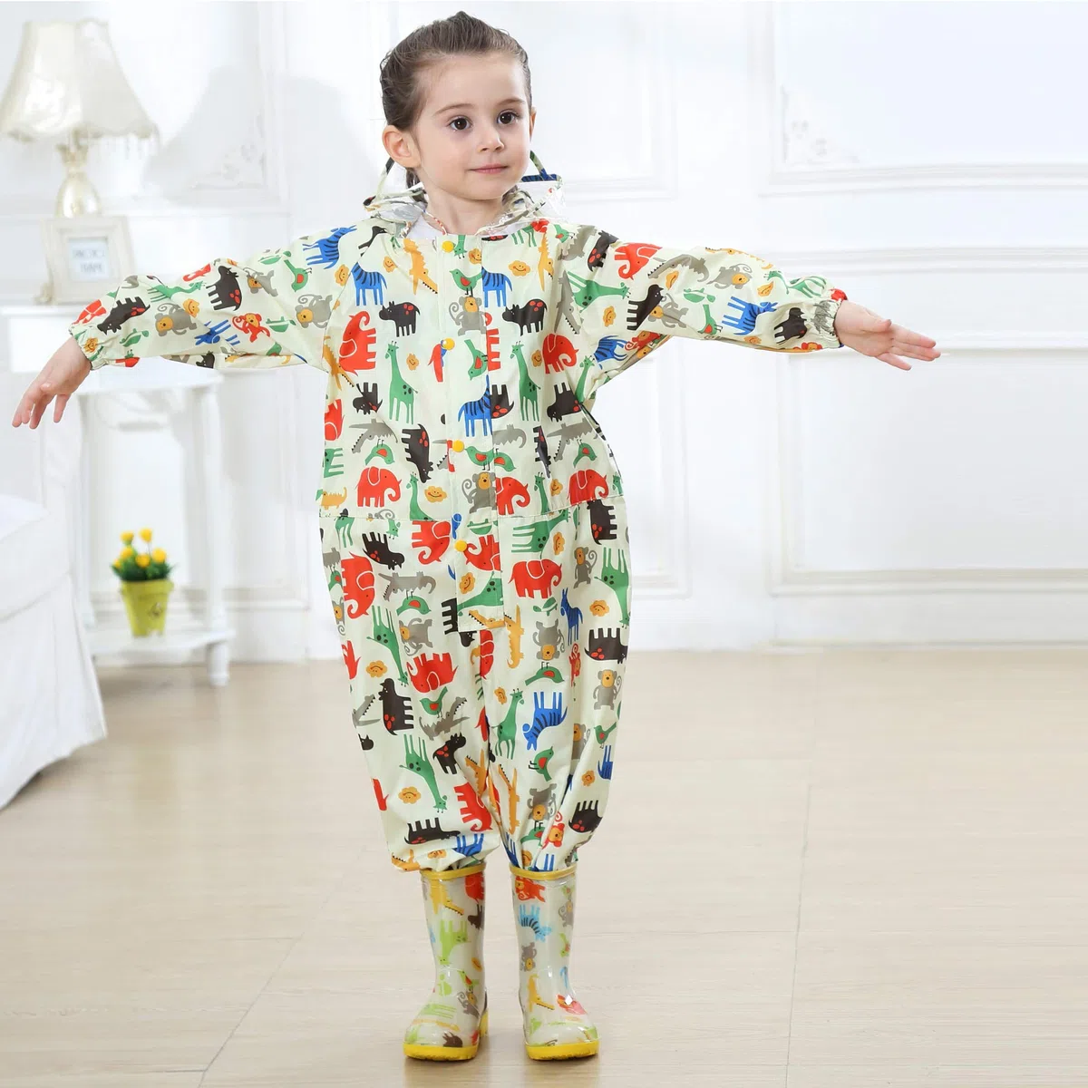 Impermeabile da Pioggia Bambini Ragazzi Ragazze con Cappuccio Antipioggia Giacca Tuta Portatile Sportivo Jogging Impermeabili Unisex Bambino Bimba Bimbo Scolaro 1-7 Anni