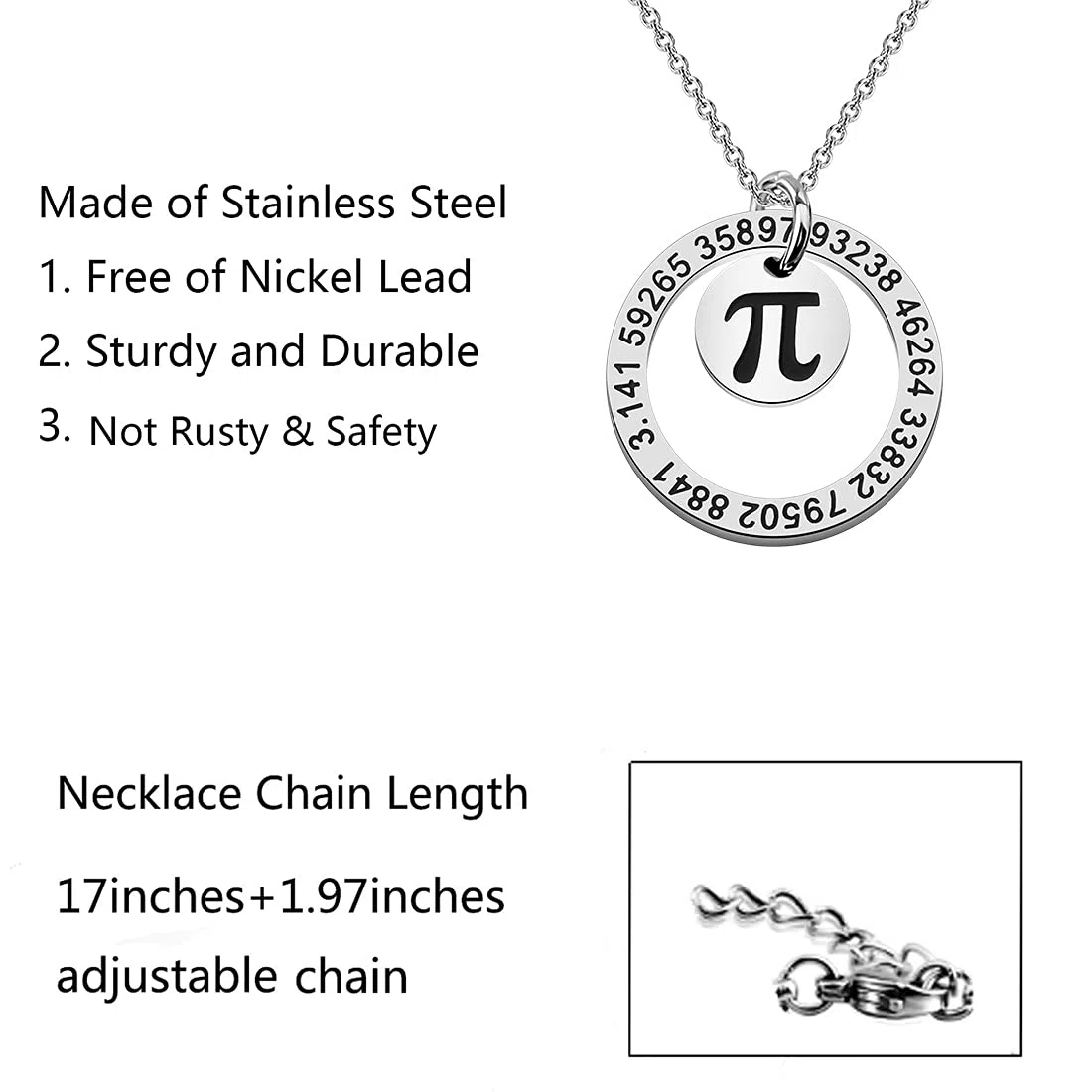 FUSTMW Matematica collana simbolo matematica ciondolo collana matematica gioielli regali matematica numero simbolo scienza matematica regali matematica, Large, Nessuna pietra preziosa