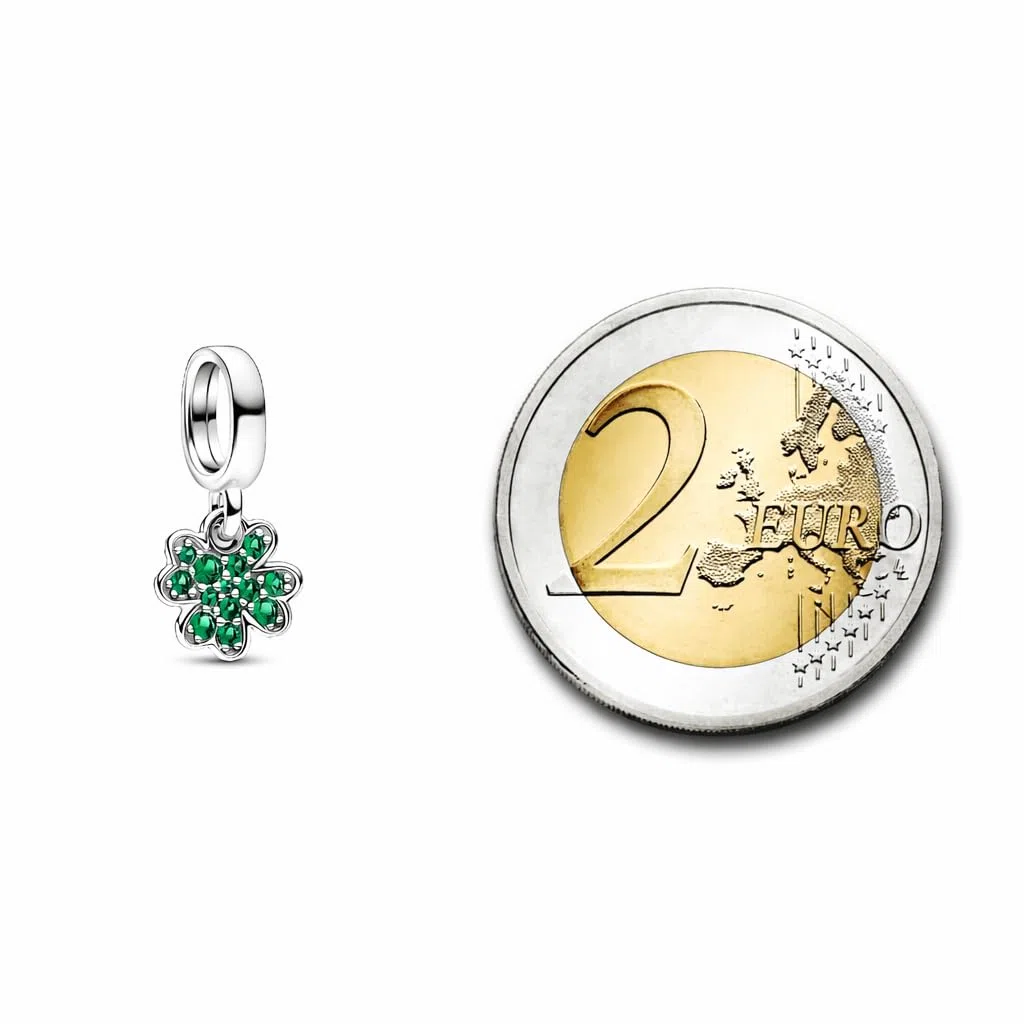 Bracciale Morbido Clip e Charm Bead Quadrifoglio Verde con Zirconi Compatibile con Tutte le Marche Originale Pendente in Argento