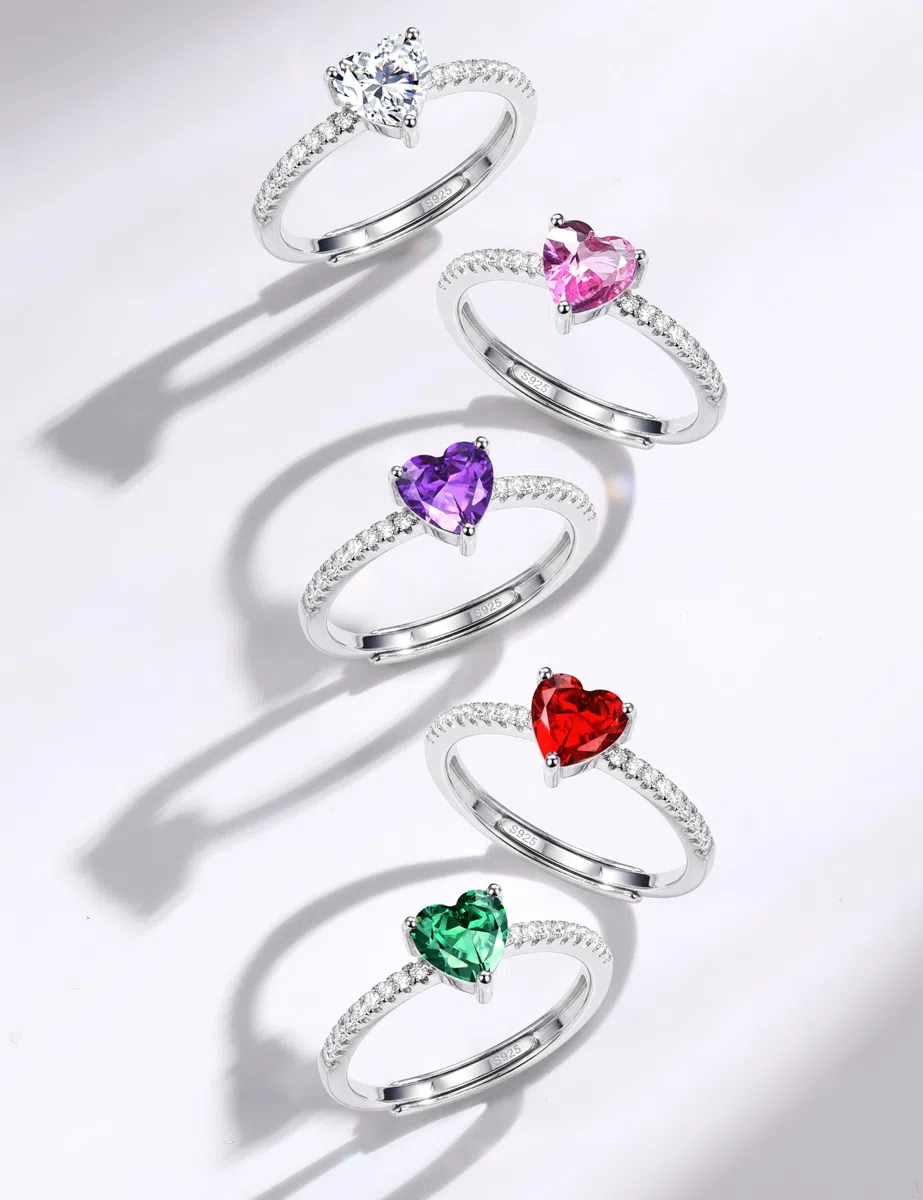 JeweBella Anello Cuore Argento 925 Donna Elegante Anello Cuore Regolabile Zirconia Cubica Amicizia Fidanzamento Matrimonio Anniversario Promessa Fedine