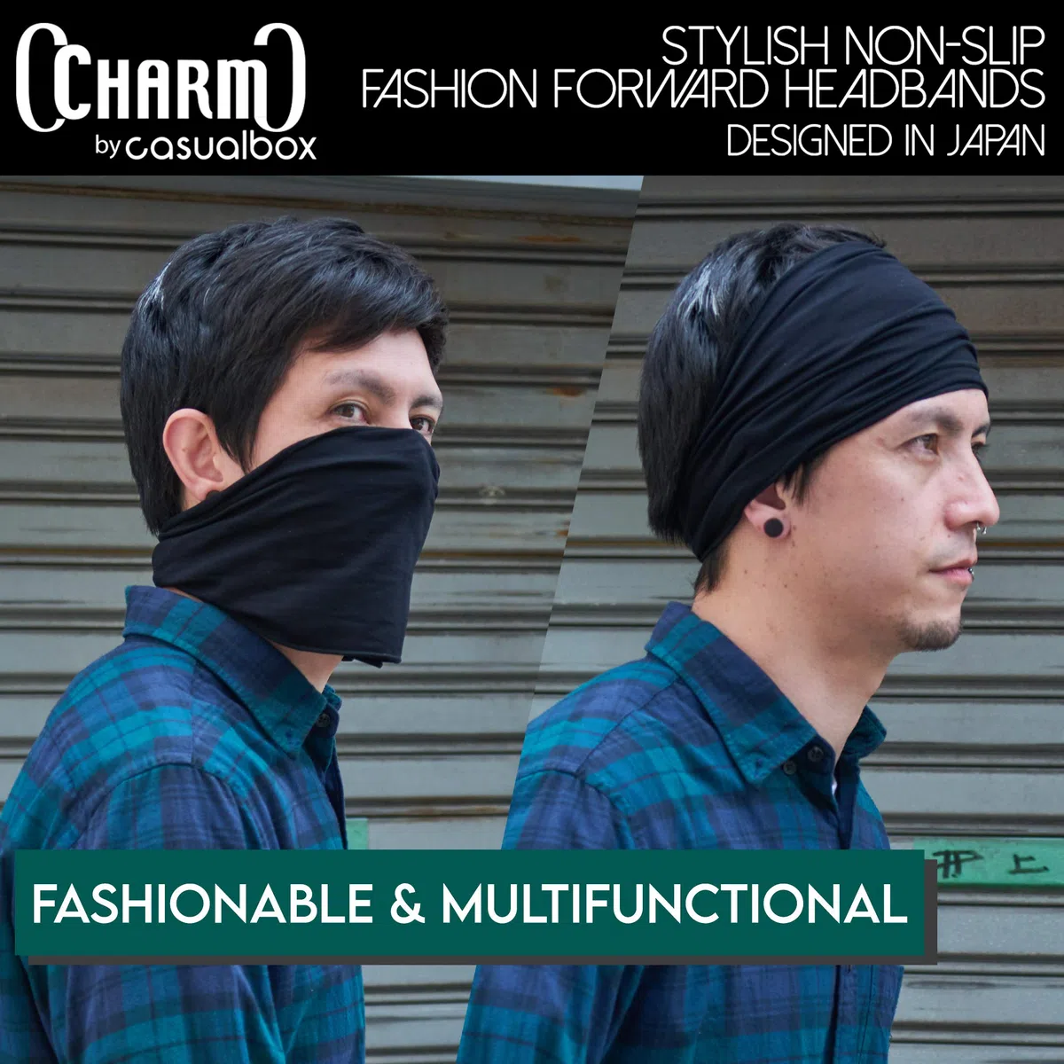 CHARM Bandana Elastico Uomo, Fascia Capelli Donna Stile Giapponese, Per Capelli Lunghi E Dread, Fascia Testa Avvolgente Nero
