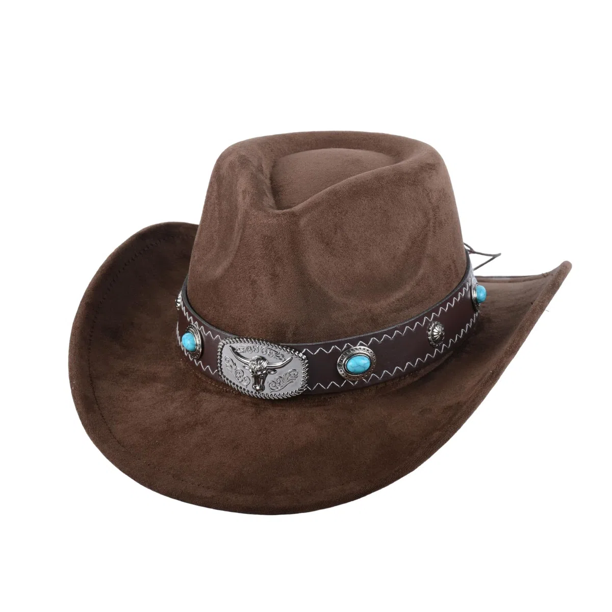 Cappello da cowboy per uomo e donna, traspirante, con fascia interna regolabile (56-58 cm), stile occidentale con tesa di 7 cm, per esterni, marrone, M