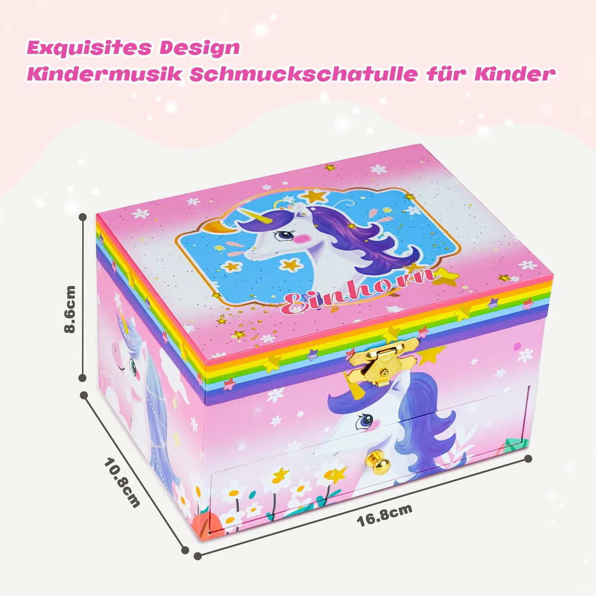 ADEL DREAM contenitore musicale con unicorno con ali d'angelo musicali regalo per bambini unicorno rosa a due strati set di accessori da 5 pezzi