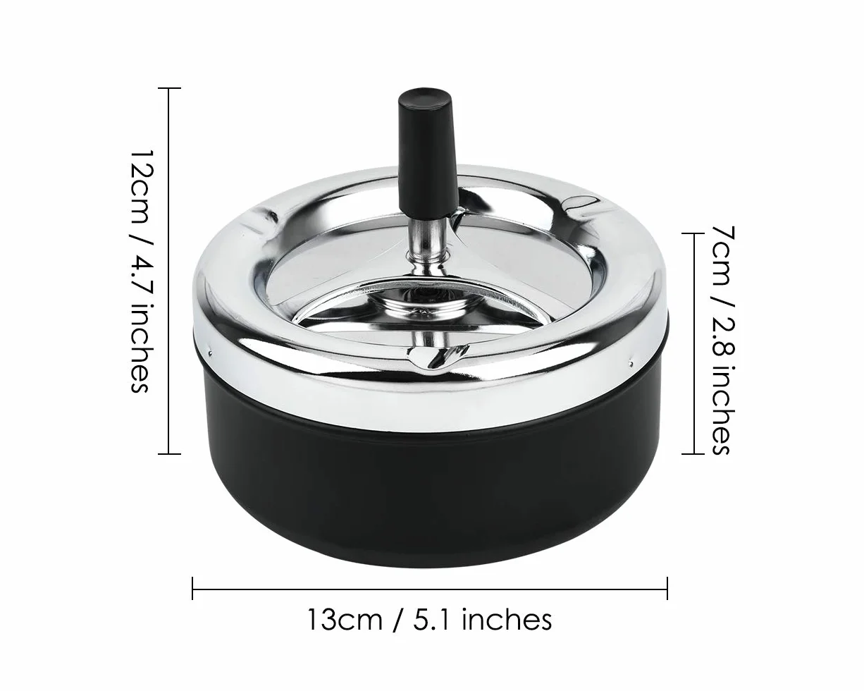 Posacenere rotondo grande Push Down Spinning Portacenere Spinning Portacenere senza fumo, 13 cm