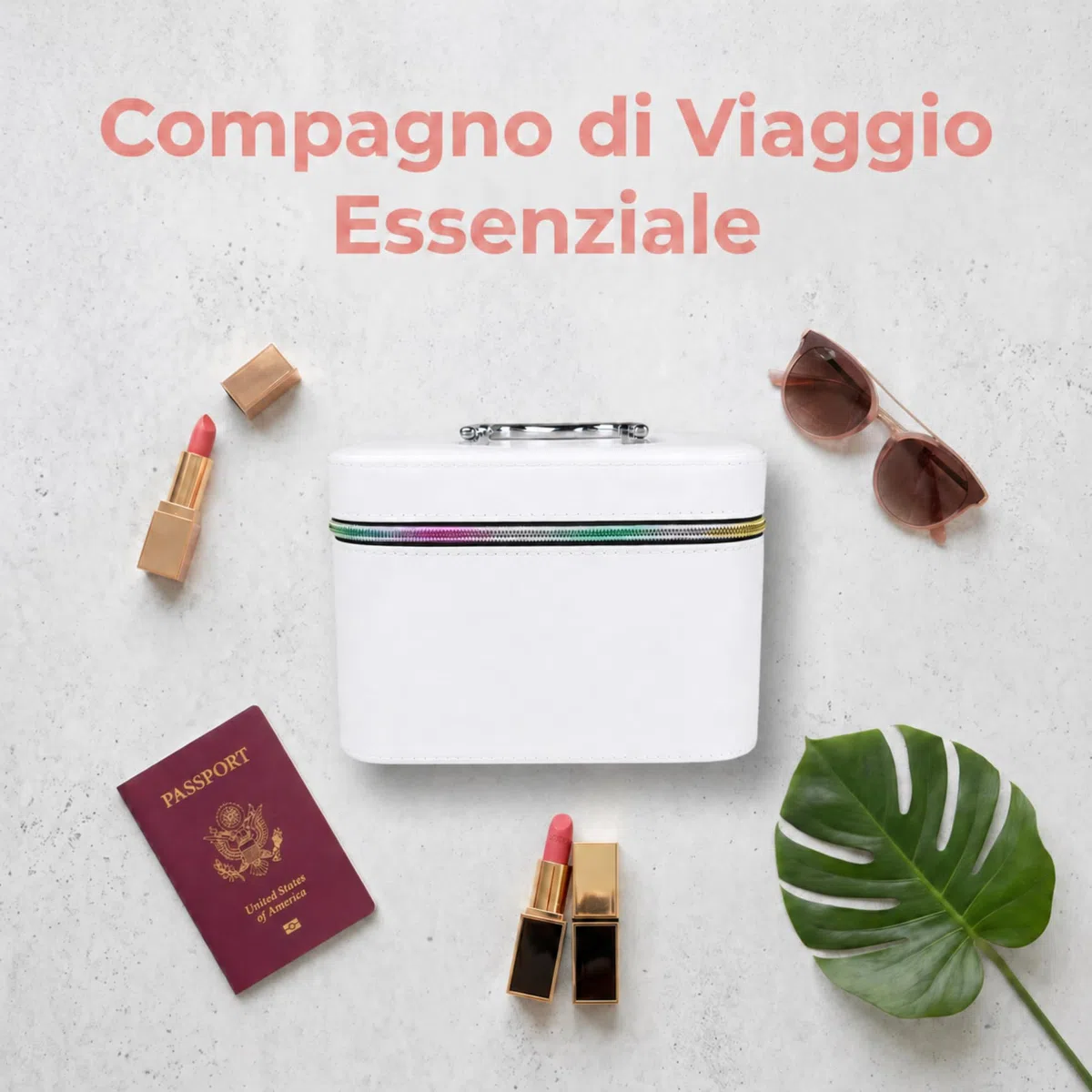 Beauty Case Donna da Viaggio Set 3 Pezzi, Borsa Porta Trucchi Rigida in Similpelle PU, Trousse Make Up con Manico e Zip, Valigetta Organizer Cosmetici Grande Medio Piccolo,Bianco tinta unita