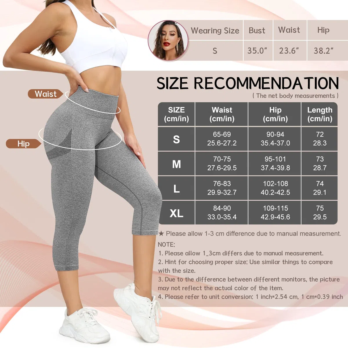 Yuson Girl Leggins Donna Sportivi Pantaloni 3/4 Vita Alta Anticellulite per Fitness Leggins Palestra Push Up Yoga Pants Controllo della Pancia Opaco Elastici Morbido Pantaloni Capri