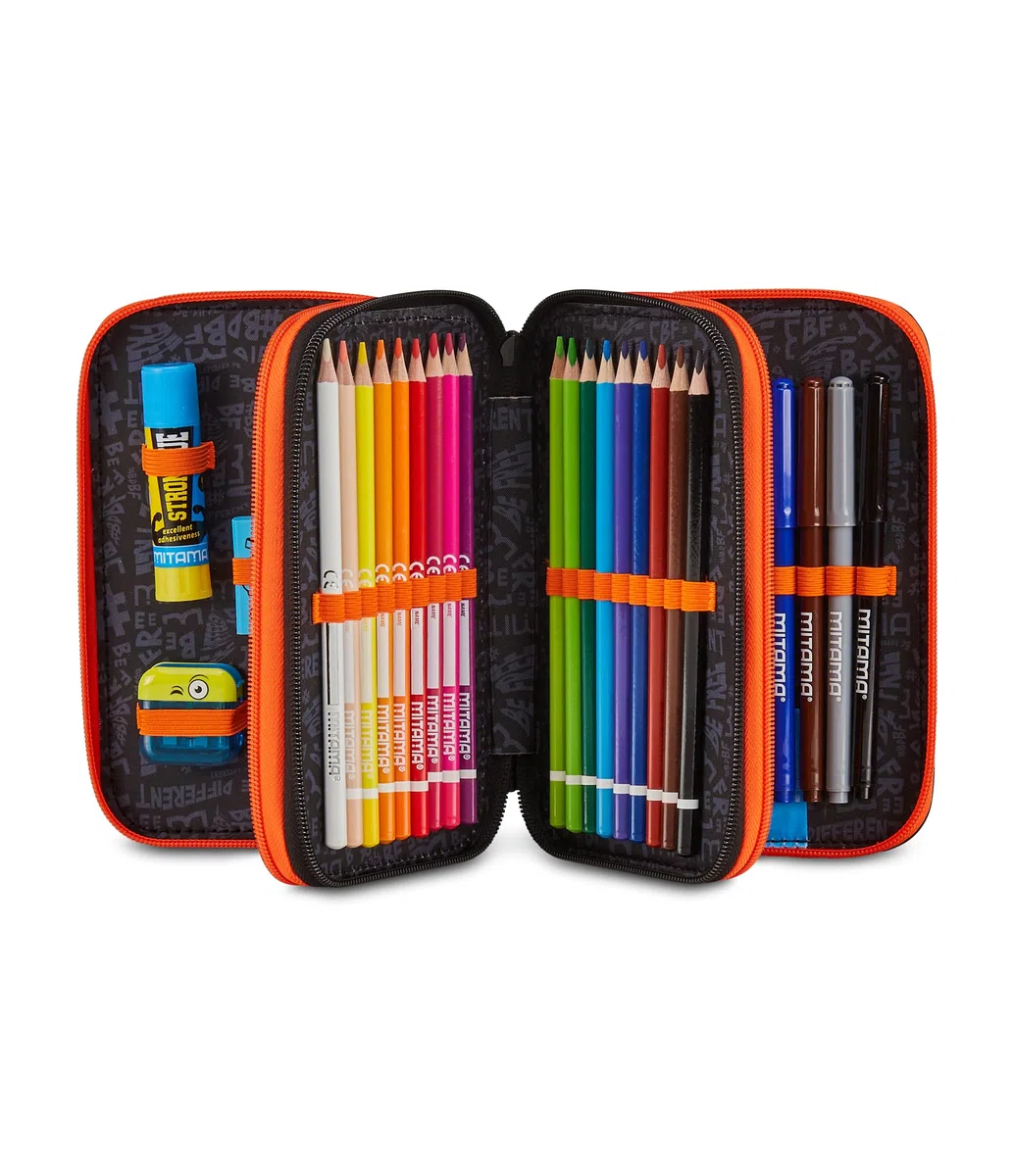 Mitama Astuccio Scuola 3 Scomparti, TRIPLO MITADRIFT, Contenuto 47 pz, Completo di Matite, Pennarelli, Portapenne Scuola Elementare Bambino