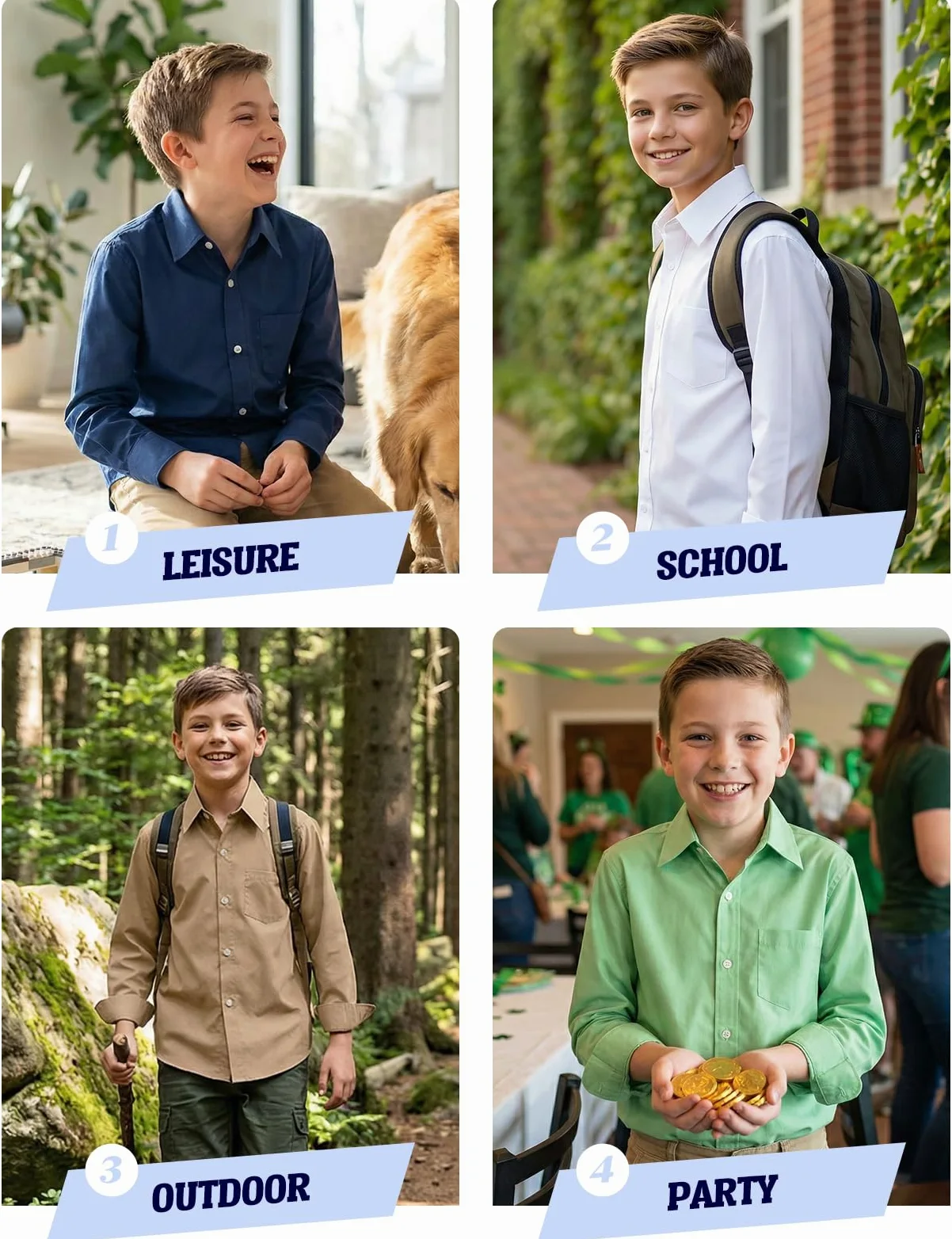 Spring&Gege Ragazzo Camicie a Manica Lunga Cotone Bambini (3-14 Anni)