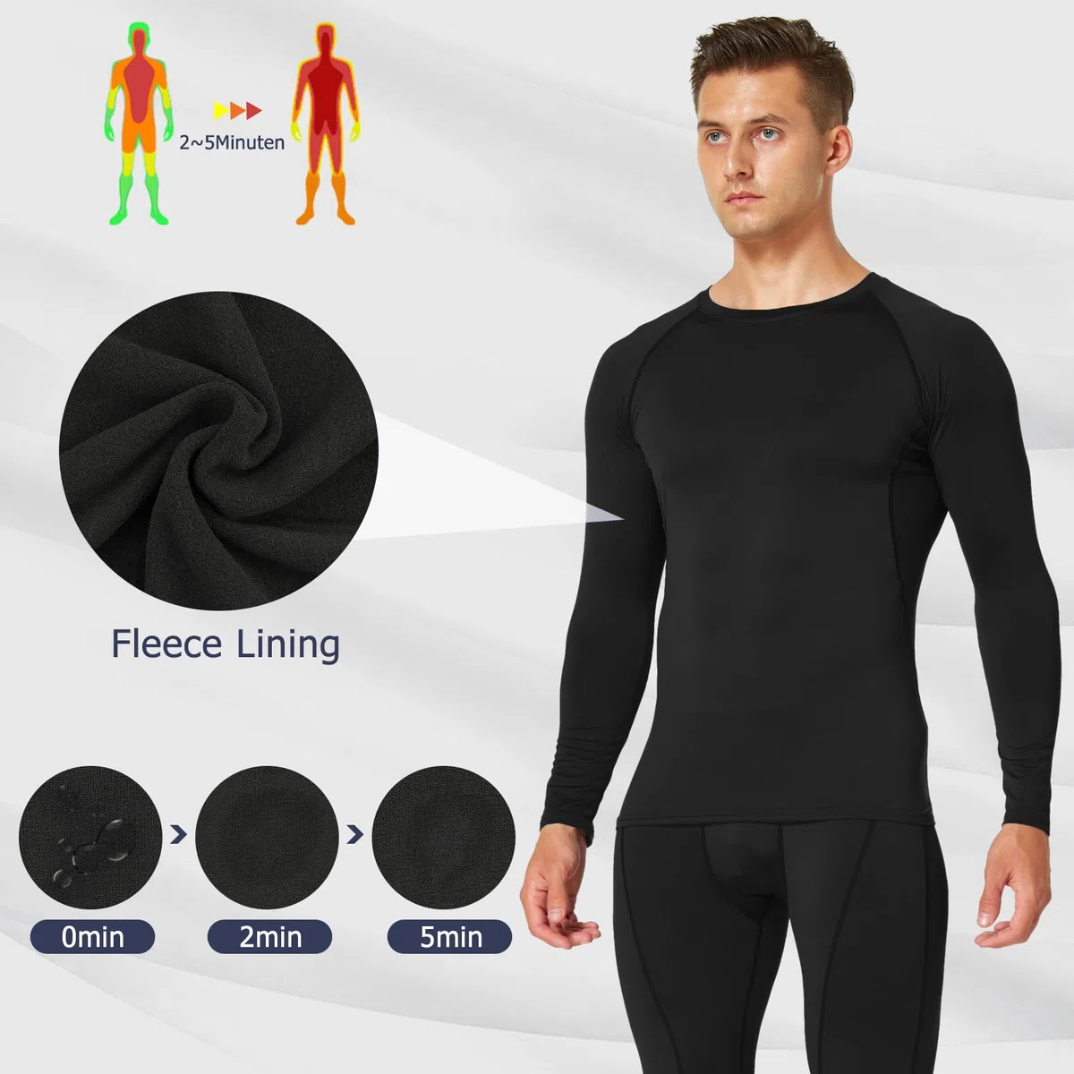 Set di Intimo Termico Uomo Invernale Biancheria Termica Pantaloni Traspirante Asciugatura Rapida per Sportiva Sci Allenamento Corsa Ciclismo Trekking