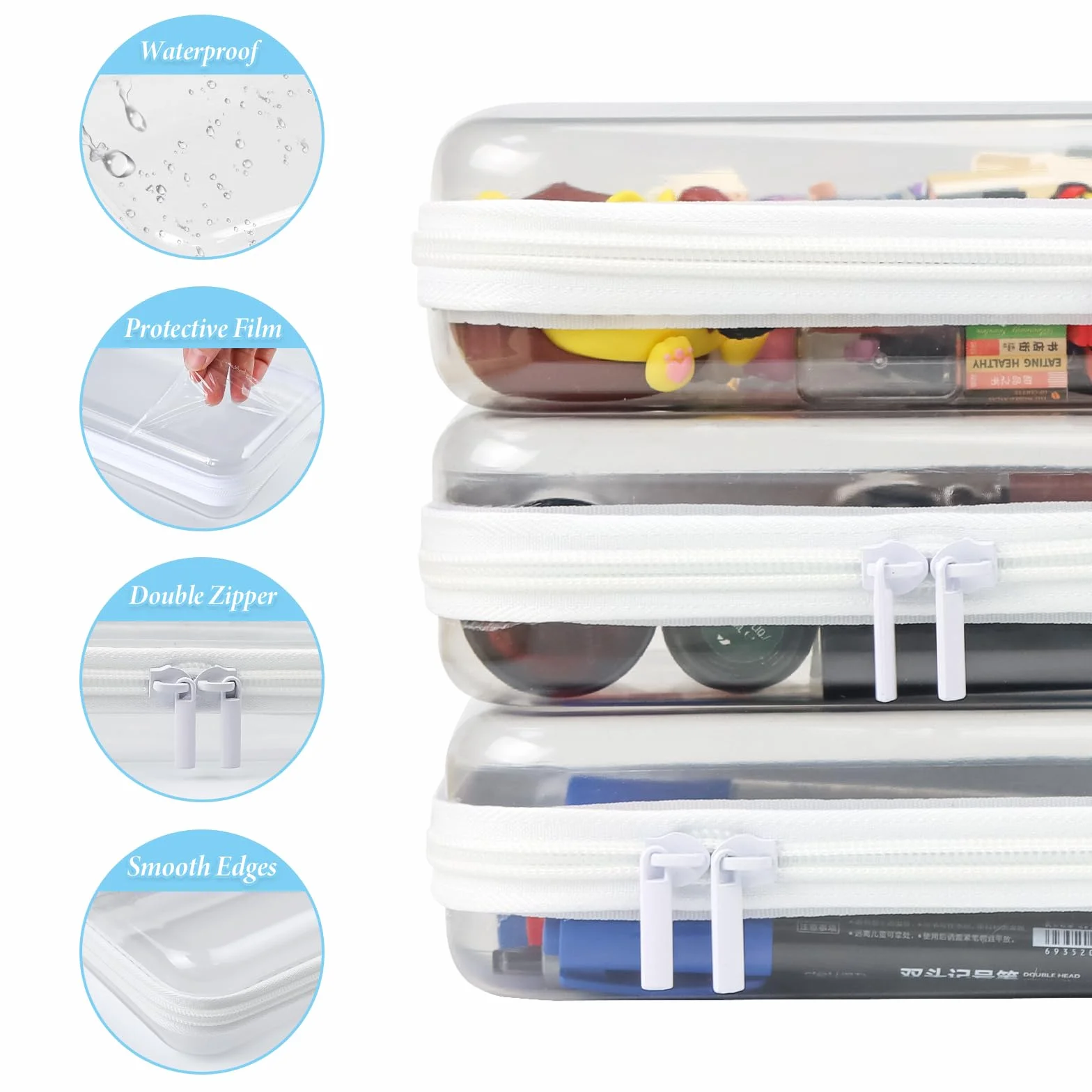 3 Pezzi custodie trasparenti con cerniera rigida per lo stoccaggio, organizer da viaggio impermeabile, borsa cosmetica da viaggio per cosmetici,giocattoli e articoli da toeletta(19 x 10 x 5cm)