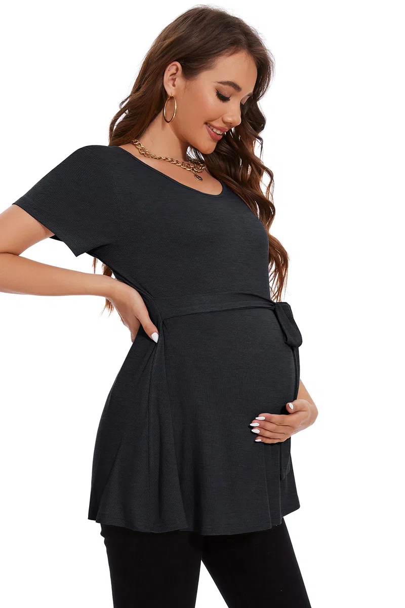 Smallshow Abbigliamento Premaman Tie Front Magliette e Top maternità Donna,Deep Grey,M