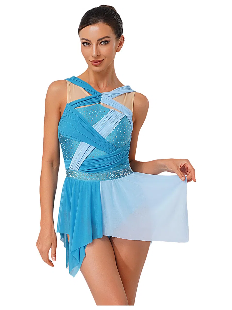 TiaoBug Abito da Pattinaggio Artistico Donna Senza Maniche Vestito da Balletto Ballo Lirico Contemporaneo Body Danza Classica Ginnastica Artisitca Costume da Ballo Latino